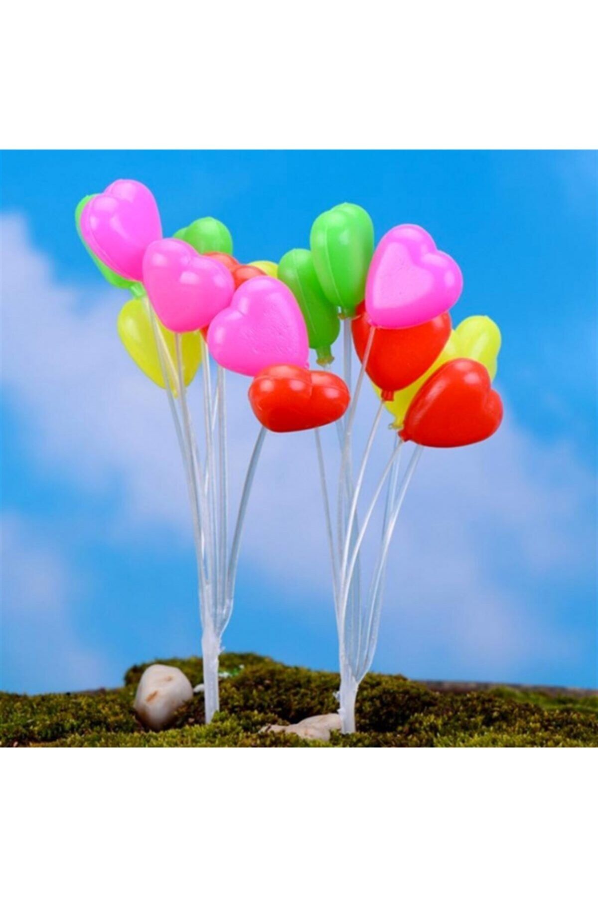 HiP PAZARLAMA Plastik Renkli Kalp Balon 8 Li Teraryum Malzemesi Mini Kalp Balon
