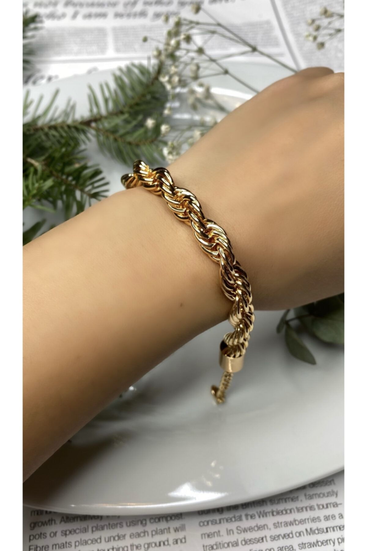 NOBLE ACCESSORY Kalın Burgu Gold Mikron Altın Kaplama Bileklik