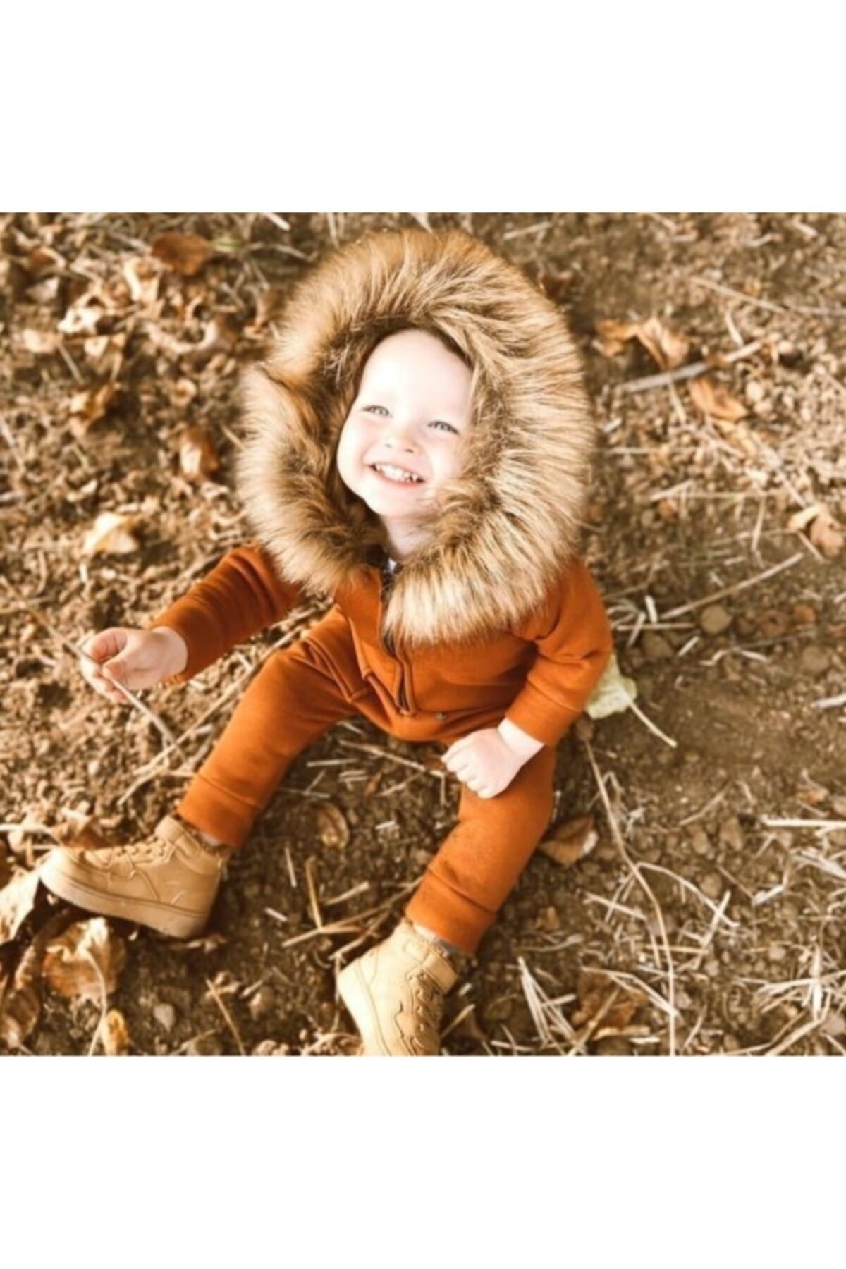 Ares Kids Fashion Fur Collar Tan Jumpsuit Trendyol