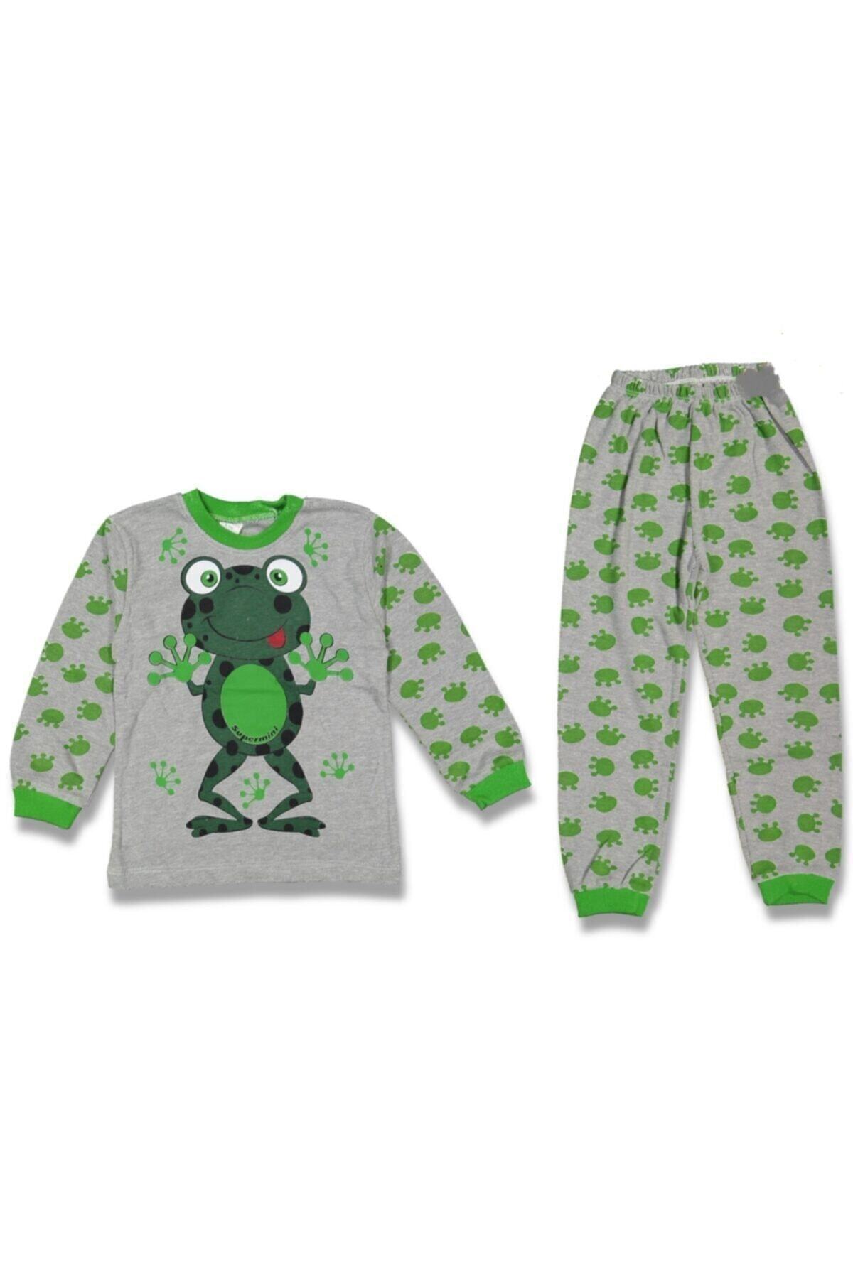Süpermini Unisex Çocuk Gri Kurbağalı Pijama Takım