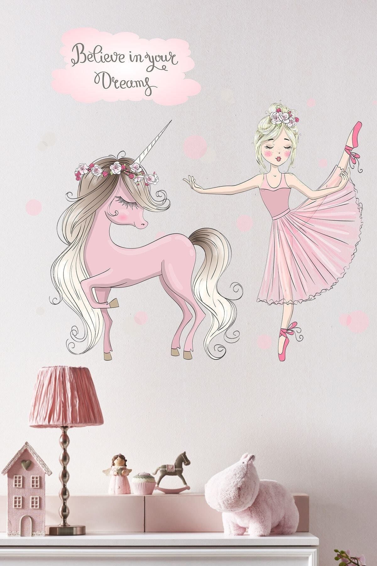 Fec Reklam Balerin Ve Unicorn Çocuk Odası Sticker Çıkartma