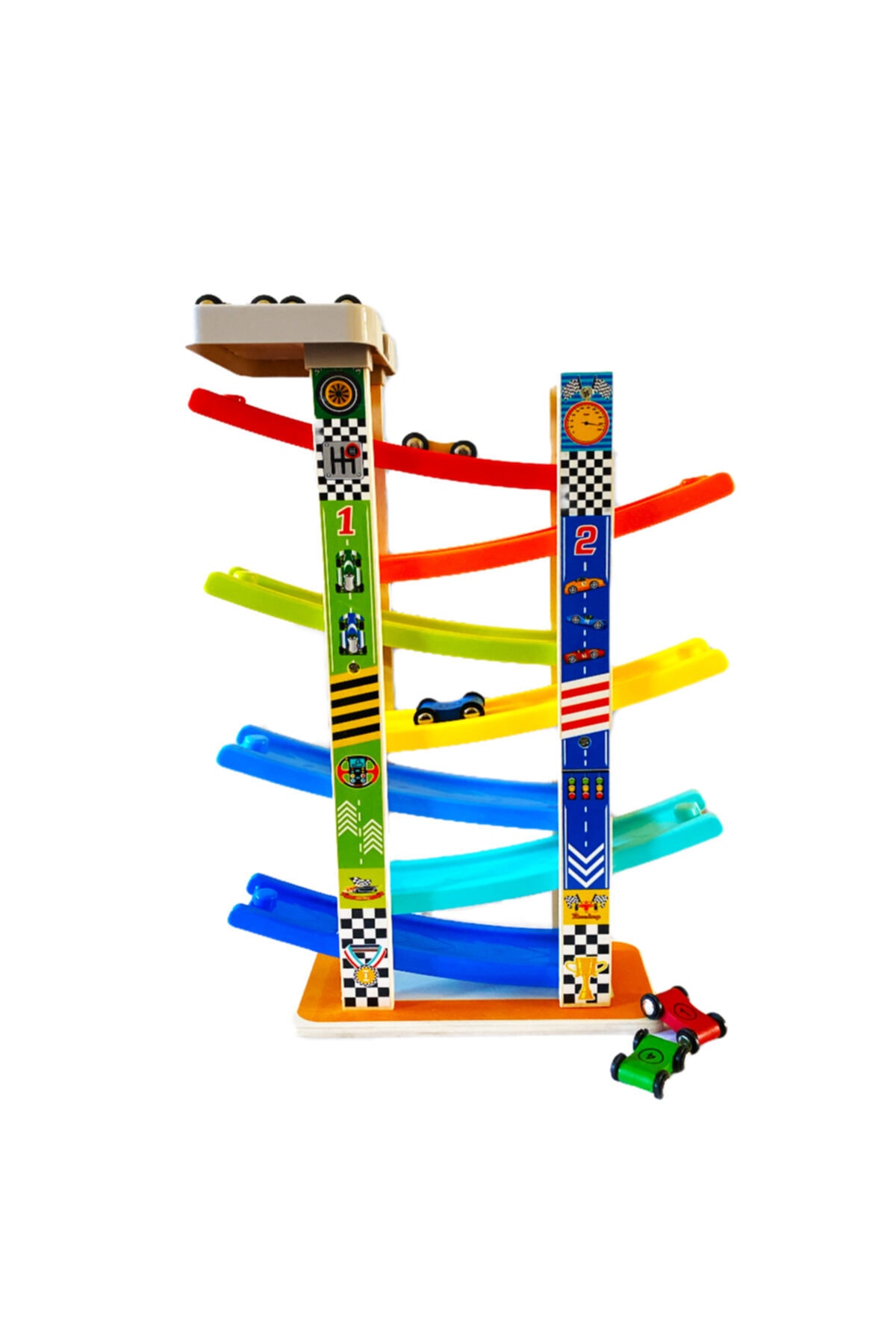 Mofy Baby Ahşap Büyük Boy 7 Yollu Araba Yolu Otoyol Kaydırak Oyunu Oyuncak