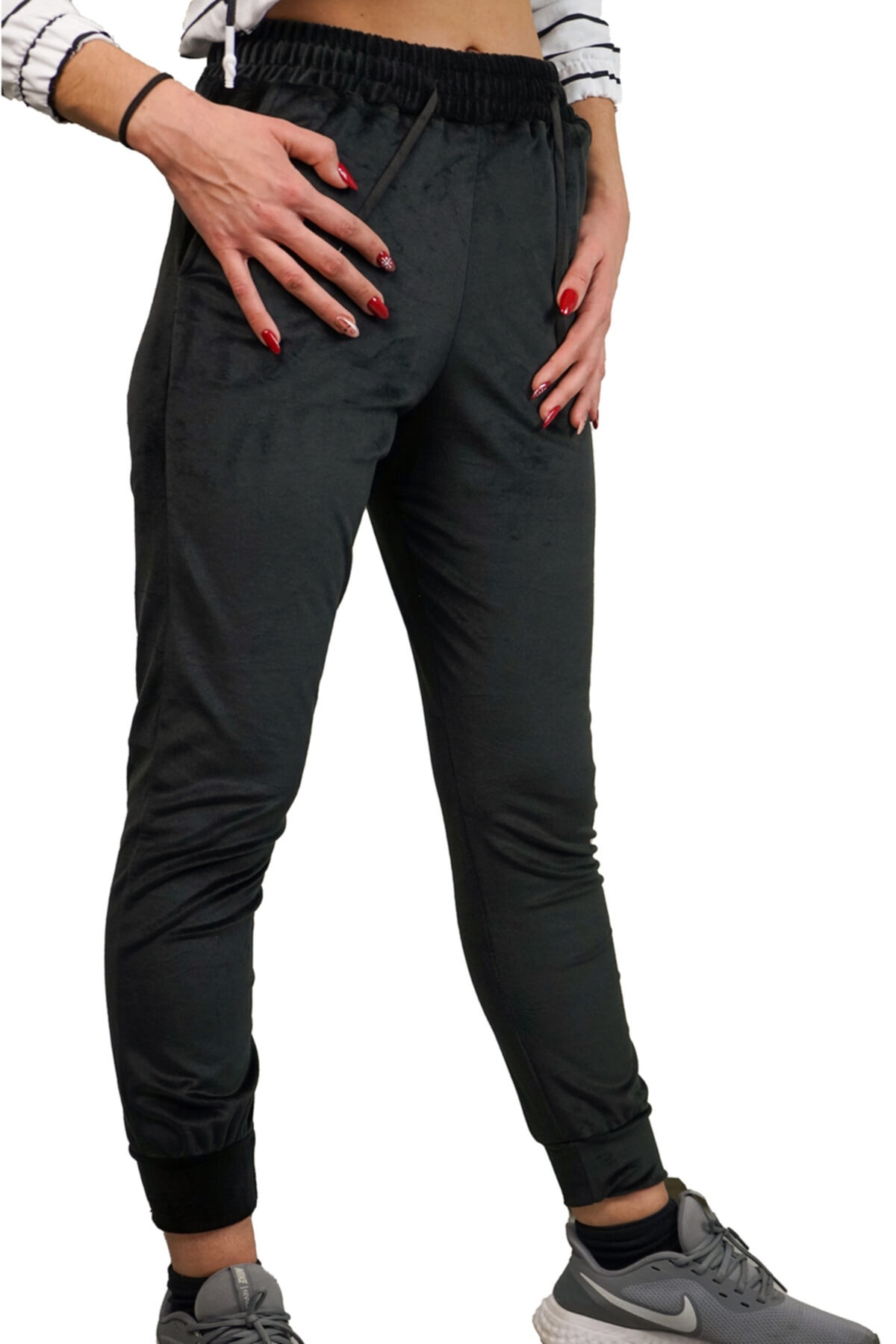 Dilaram butik Kadın Siyah Fransız Kadife Eşofman Altı