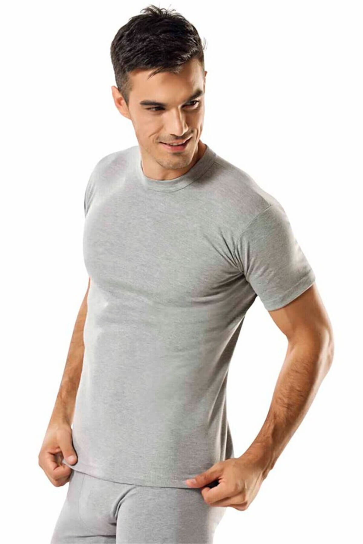 FATELLA Erkek Likralı Pamuklu Kısa Kol Gri Fanila