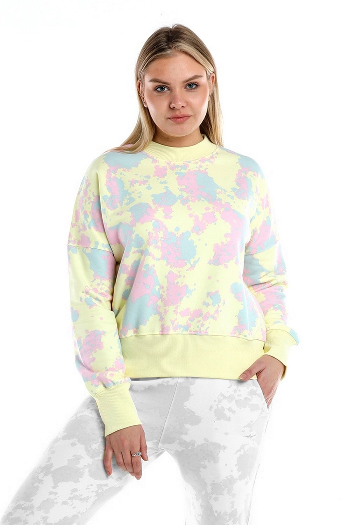 BESSA Oversize Içi Pamuklu Sweatshirt Desenli