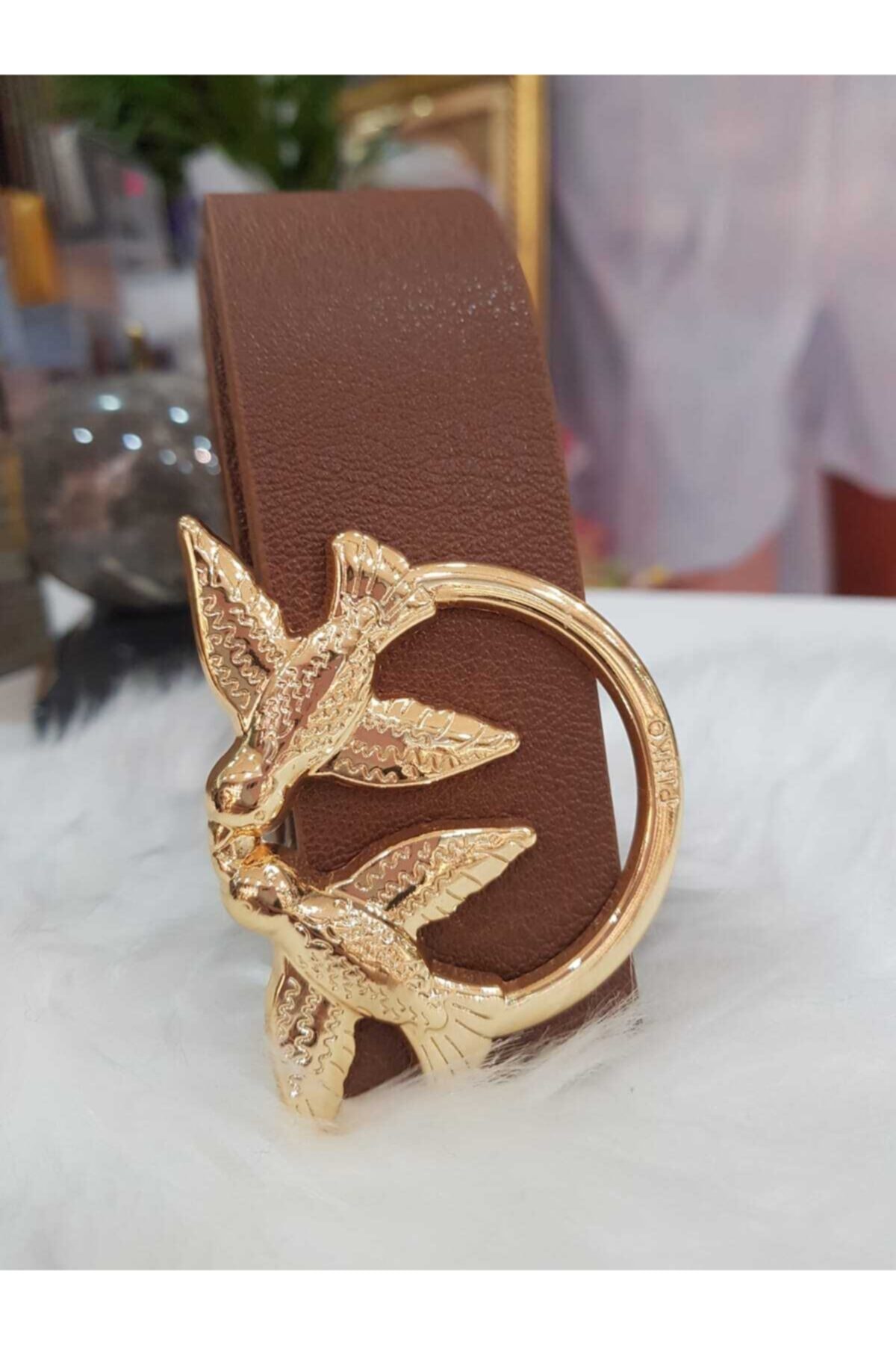BellaVino Kadın Taba Büyük Beden Gold Kuş Tokalı Kemer R6090