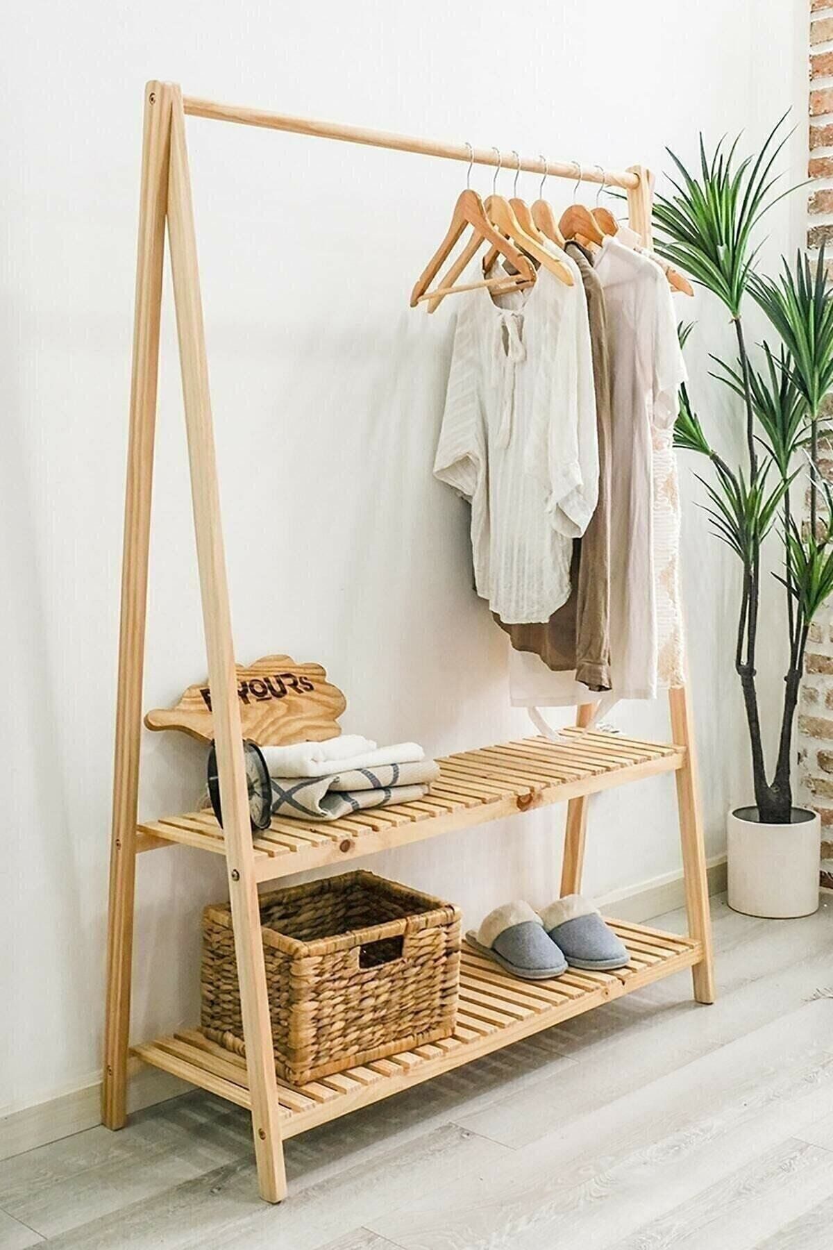 BRK Design Ahsap Konfeksiyon Askılık Iki Raflı 148 X 106 cm