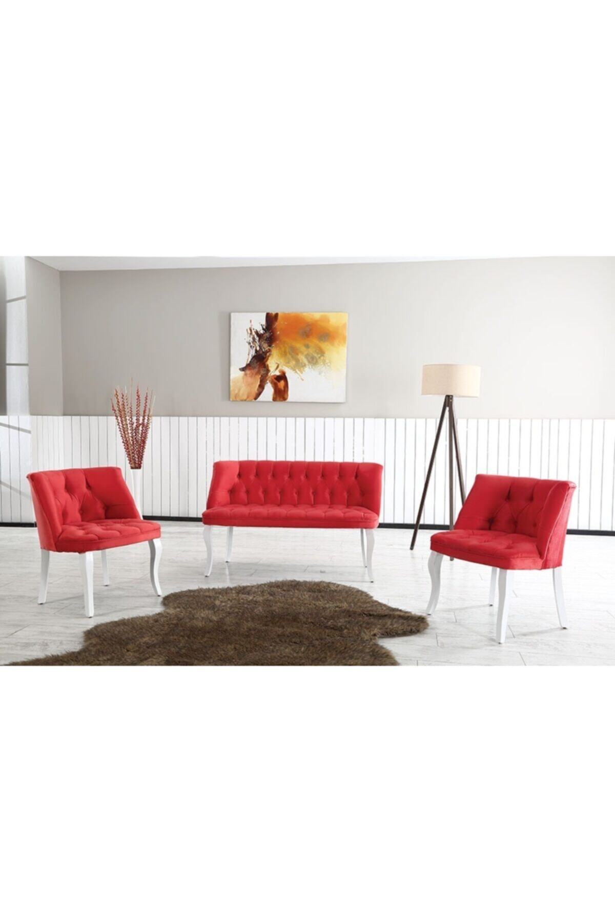 Ruby Home Bahar Çay Seti Koltuk Takımı 2+1+1 Ahşap Ayak