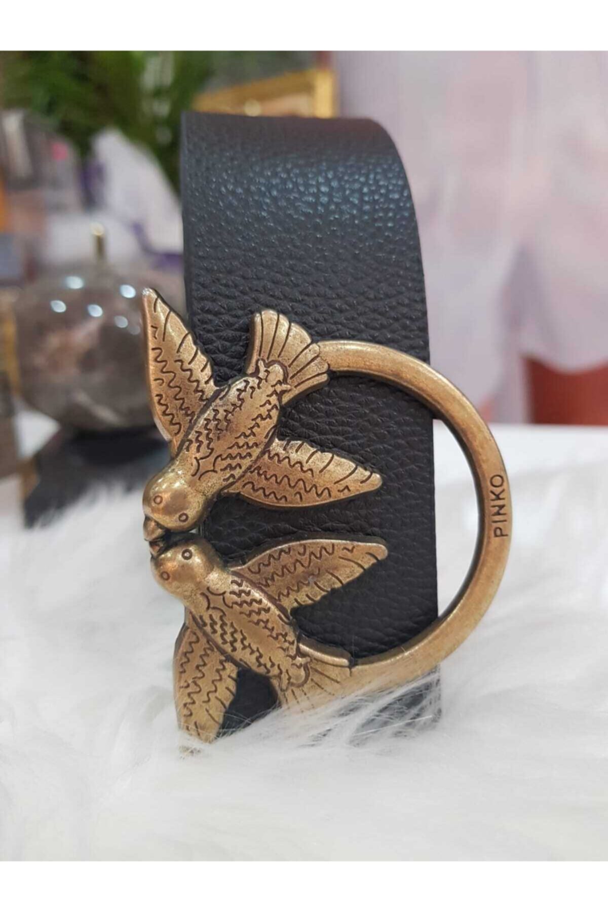 BellaVino Kadın Siyah Bakır Kuş Tokalı Kemer R6090