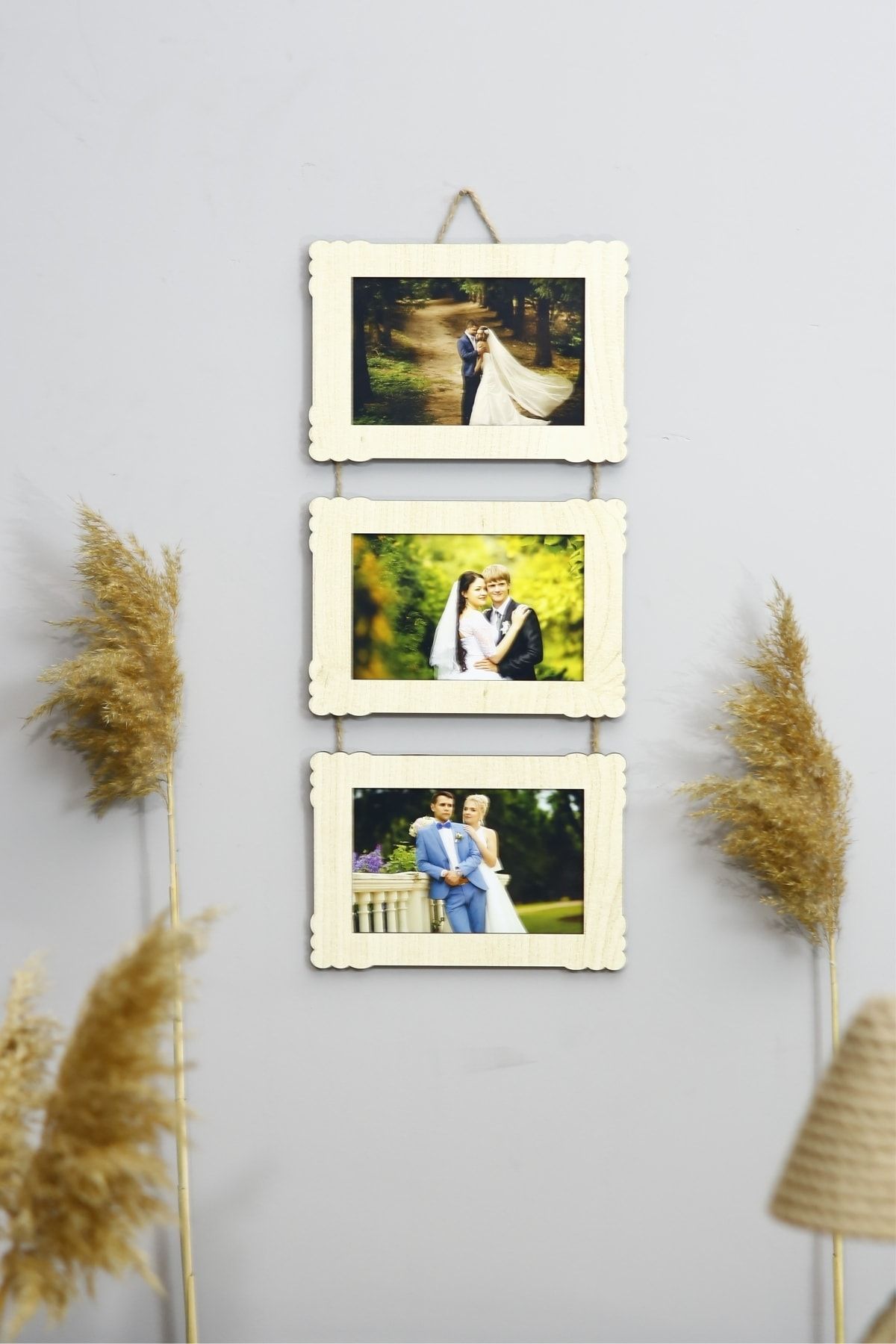 HanemGrup Ahşap 3'lü 10x15 Cm Ipli Fotoğraf Askılı Yatay-renk Akça