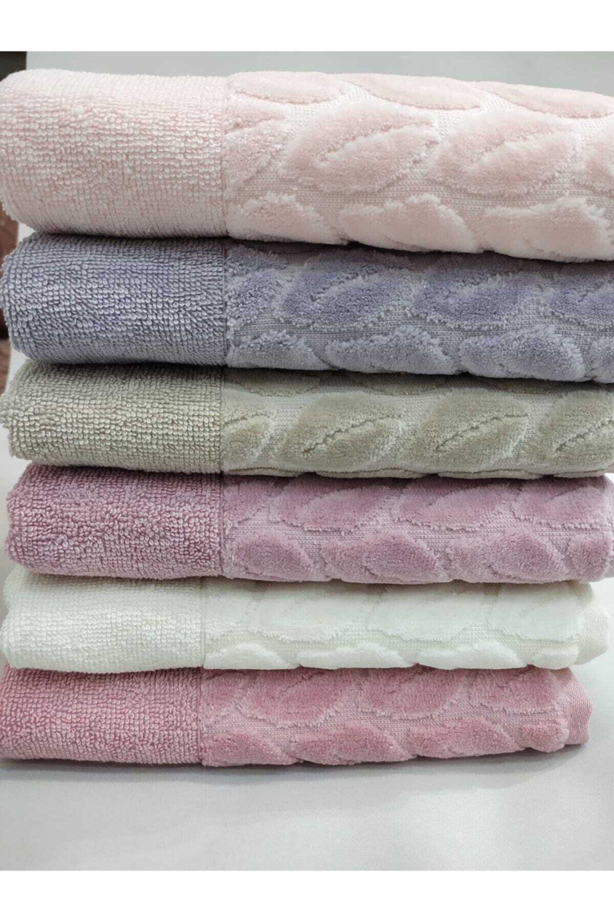 Nurpak Brand Hazal Model 6 Piece Hand face Towel Set gray pink