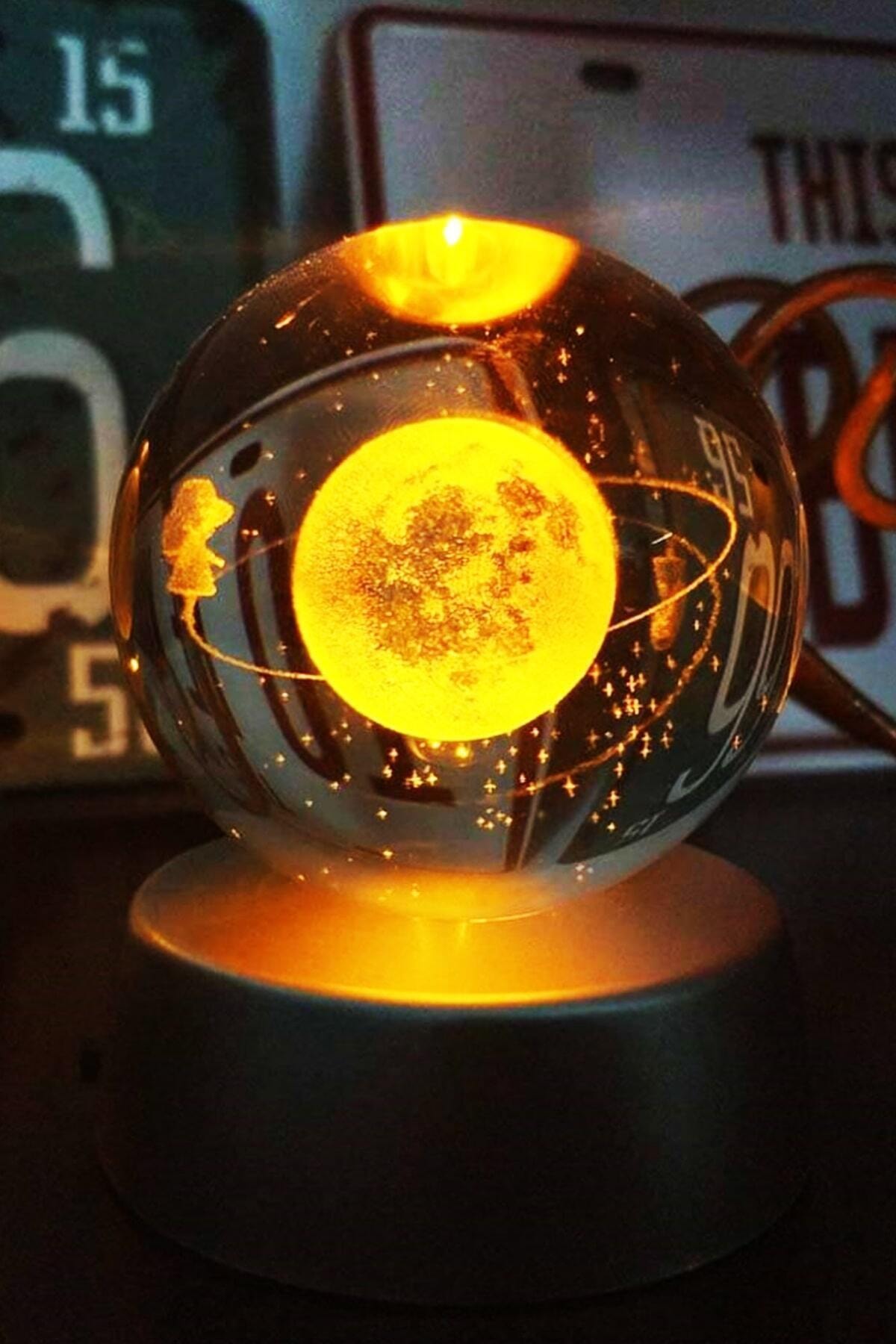 IMAN OF NOBLE Satürn Kız Işıklı 3d Renkli Led Işıklı Küre Dekoratif Hediyelik