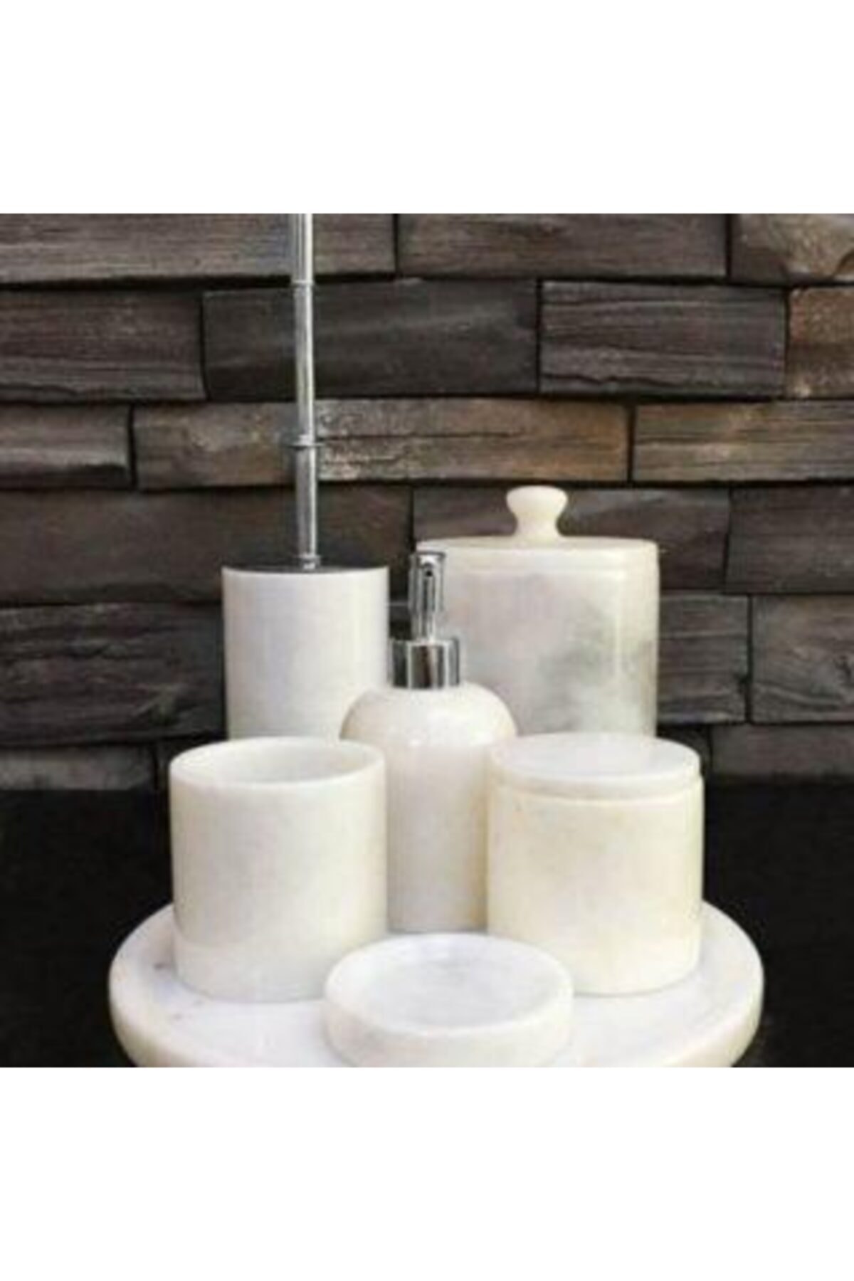 entrend11 Beyaz Mermer Krom Aparatlı 7'li Banyo Seti