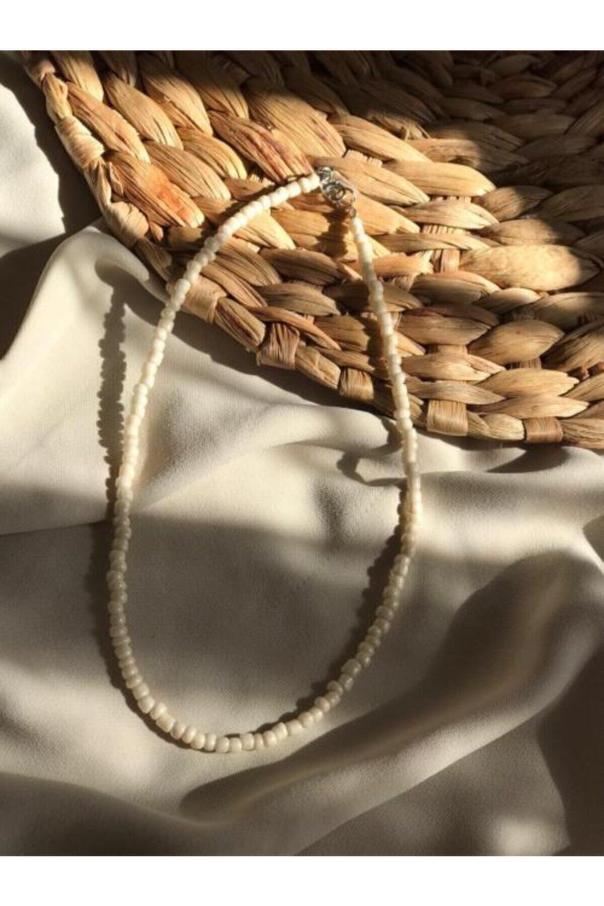 Handcraft Design Krem Renk Boncuk Kolye