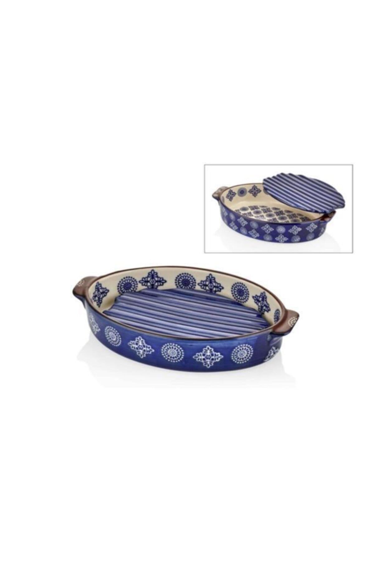 Cemile 23x14cm Oval Porselen Nihaleli Mavi Fırın Kabı 036bpma