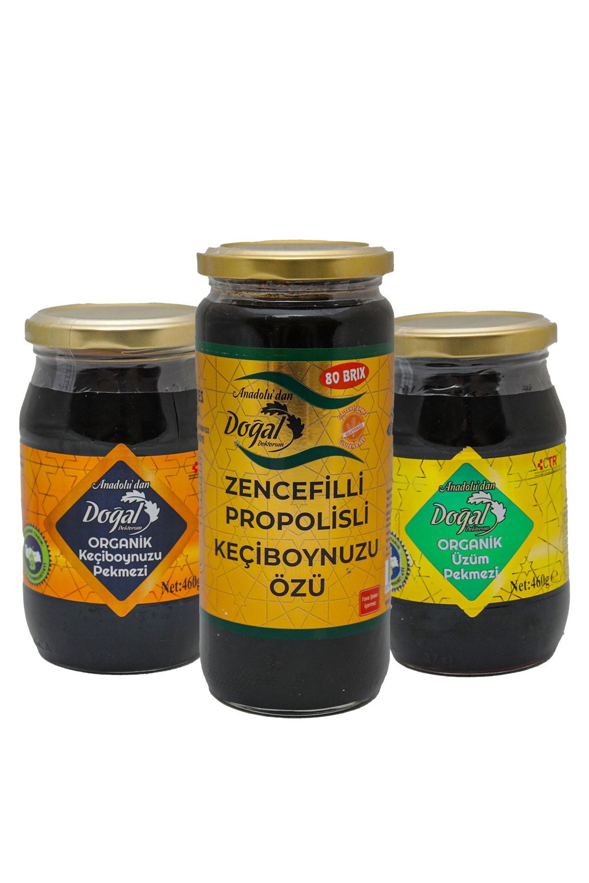 Doğal Doktorum Organik Zencefili Propolisli Keçiboynuzu Özü 640gr + Üzüm Pekmezi 460gr + Keçiboynuzu Pekmezi 460gr