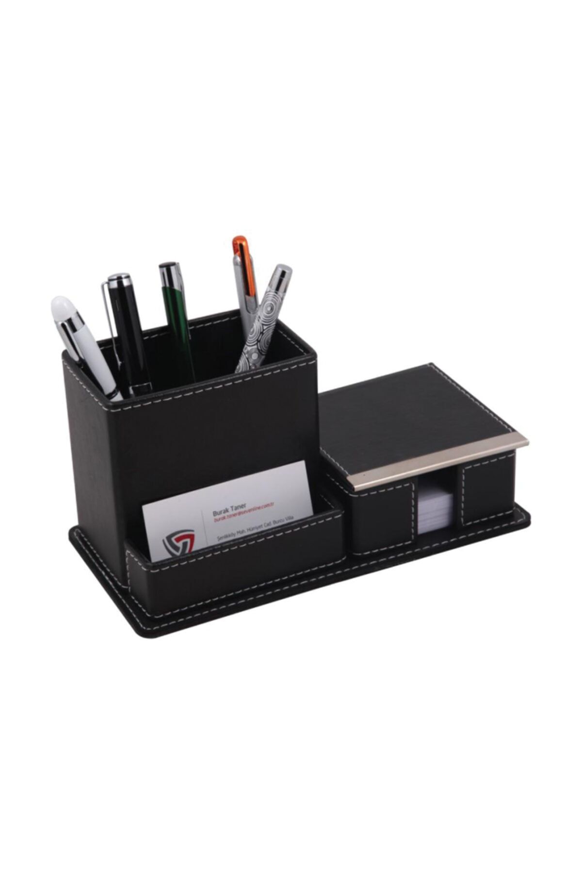 EGESTA Masaüstü Kalemlik, Notluk Ve Kartvizitlik Suni Deri Organizer Set - Siyah