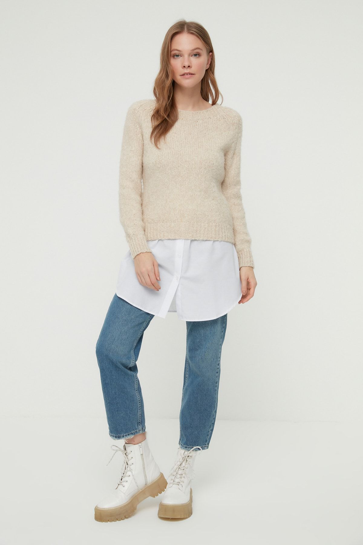 Trendyol Modest Beyaz Üst Giyimi Uzatan Belden Lastikli  Gömlek Etek TCTSS22EE0008