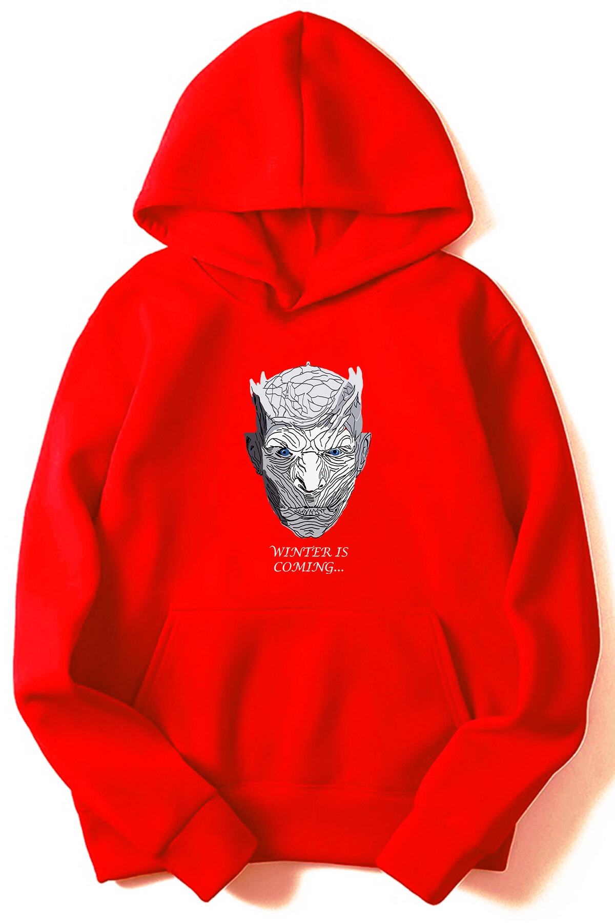 Gizmorki Özel Tasarım, Kapüşonlu, Kanguru Cepli, Kırmızı Renk Sweat: ''game Of Thrones The Whıte Walkers''