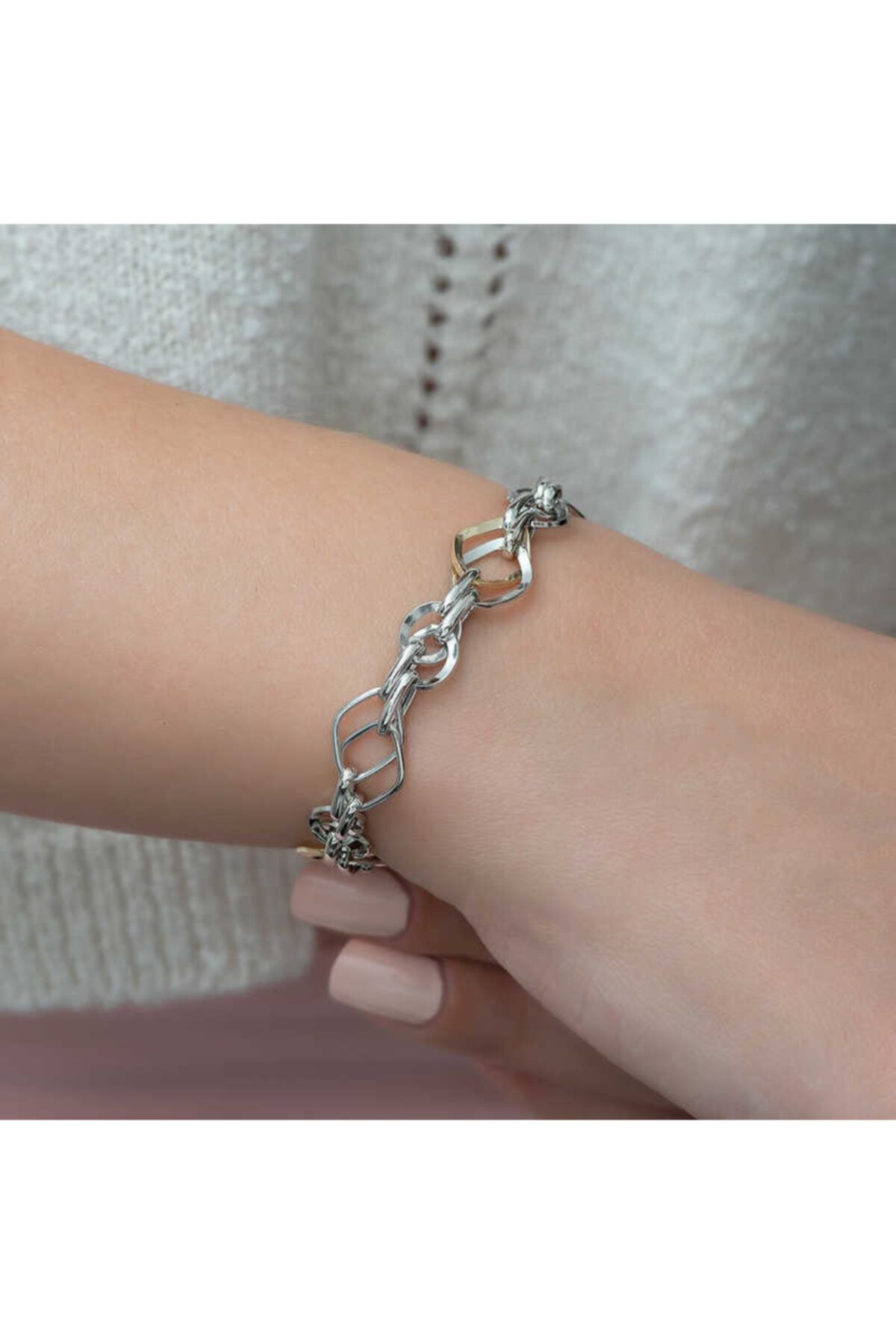 Candie Silver Iki Renk Hallow 925 Ayar Gümüş Bileklik-3
