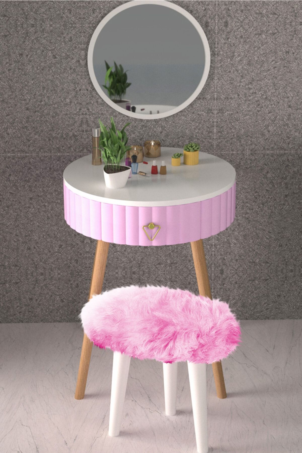 decoAlife Deco A Life Mobilya Şık Prenses Makyaj Masası - Puf Ve Ayna Dahildir