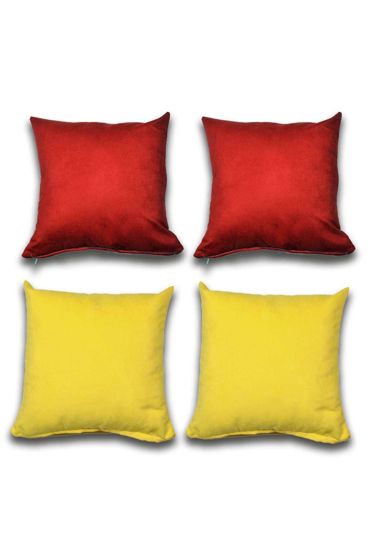 Royaleks 4 Adet Süet Kırlent Minder Kılıfı 40x40cm Bordo Sarı