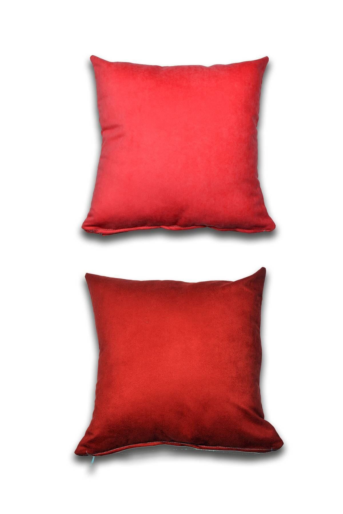 Royaleks 2 Adet Süet Kırlent Minder Kılıfı 40x40cm Açık Kırmızı Bordo