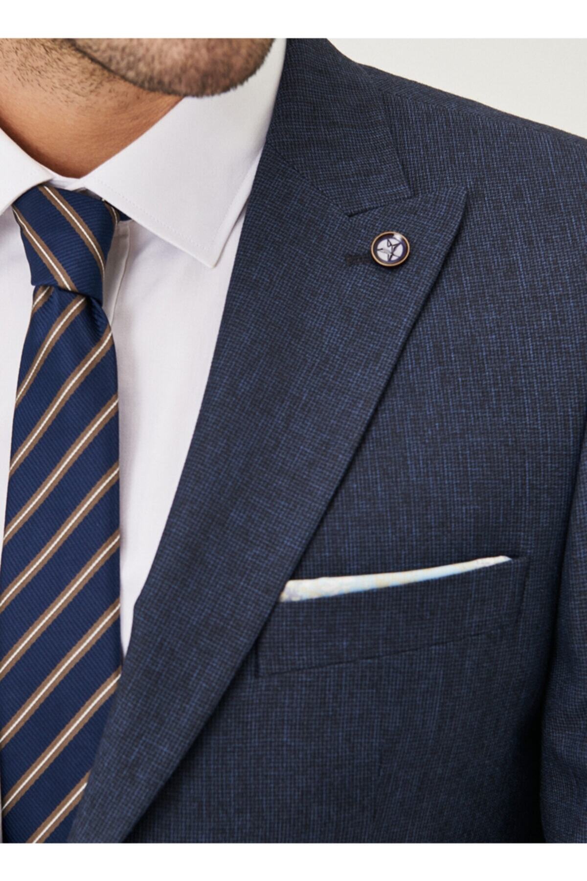 ALTINYILDIZ CLASSICS Altınyıldız Classics 4a3022100049 Kırlangıç Yaka Slim Fit Lacivert - Mavi Erkek Takım Elbise