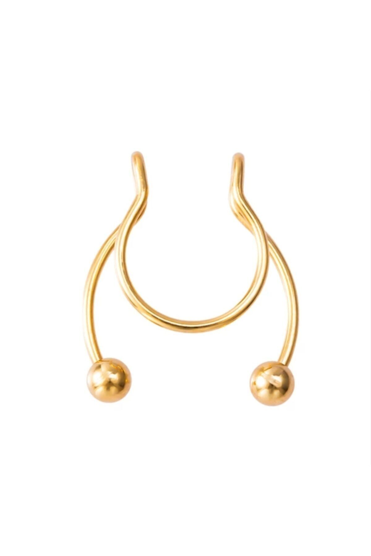 TÜKKAN ACCESSORİES 316l Cerrahi Çelik Gold Kaplama Septum Labret Sahte Lip Boynuzlu Fake Piercing