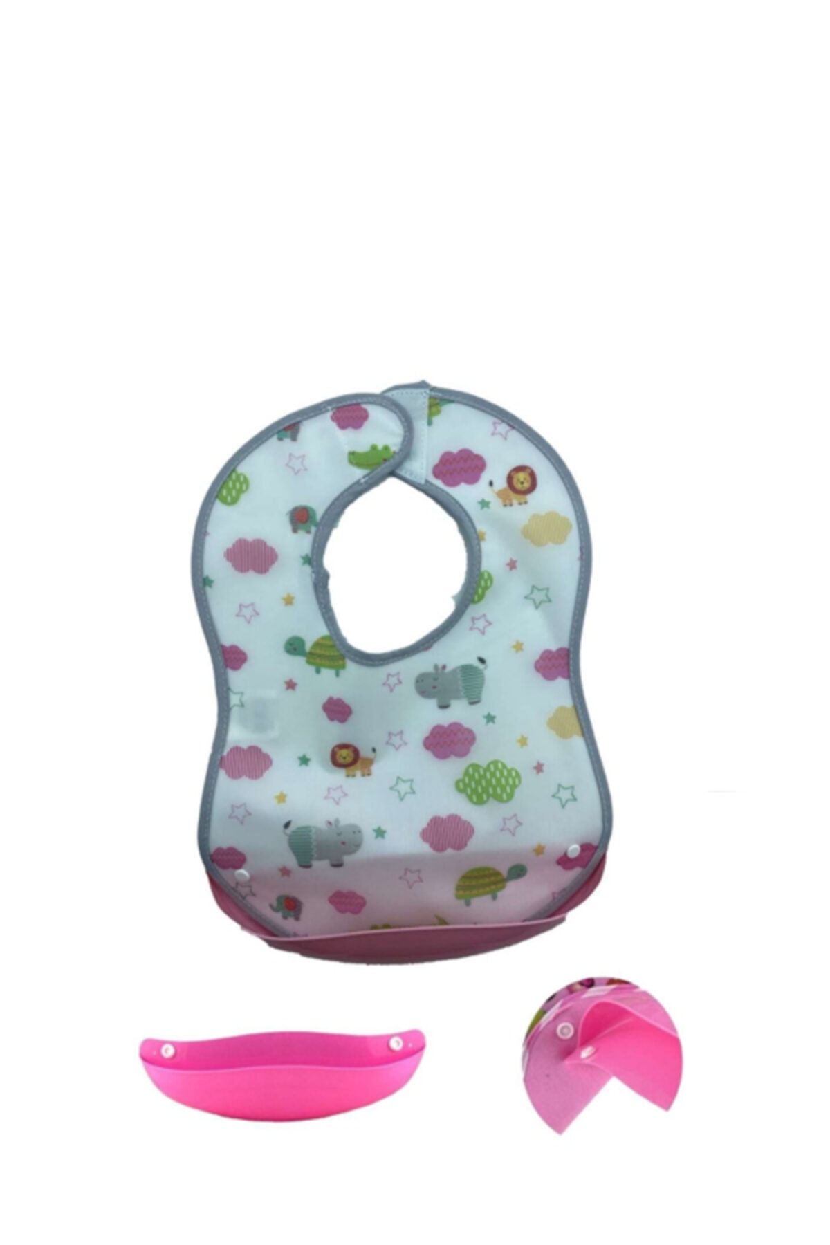 TEGA Smart Bebek Mama Önlüğü Gri Pembe Tak Çıkar Korumalı