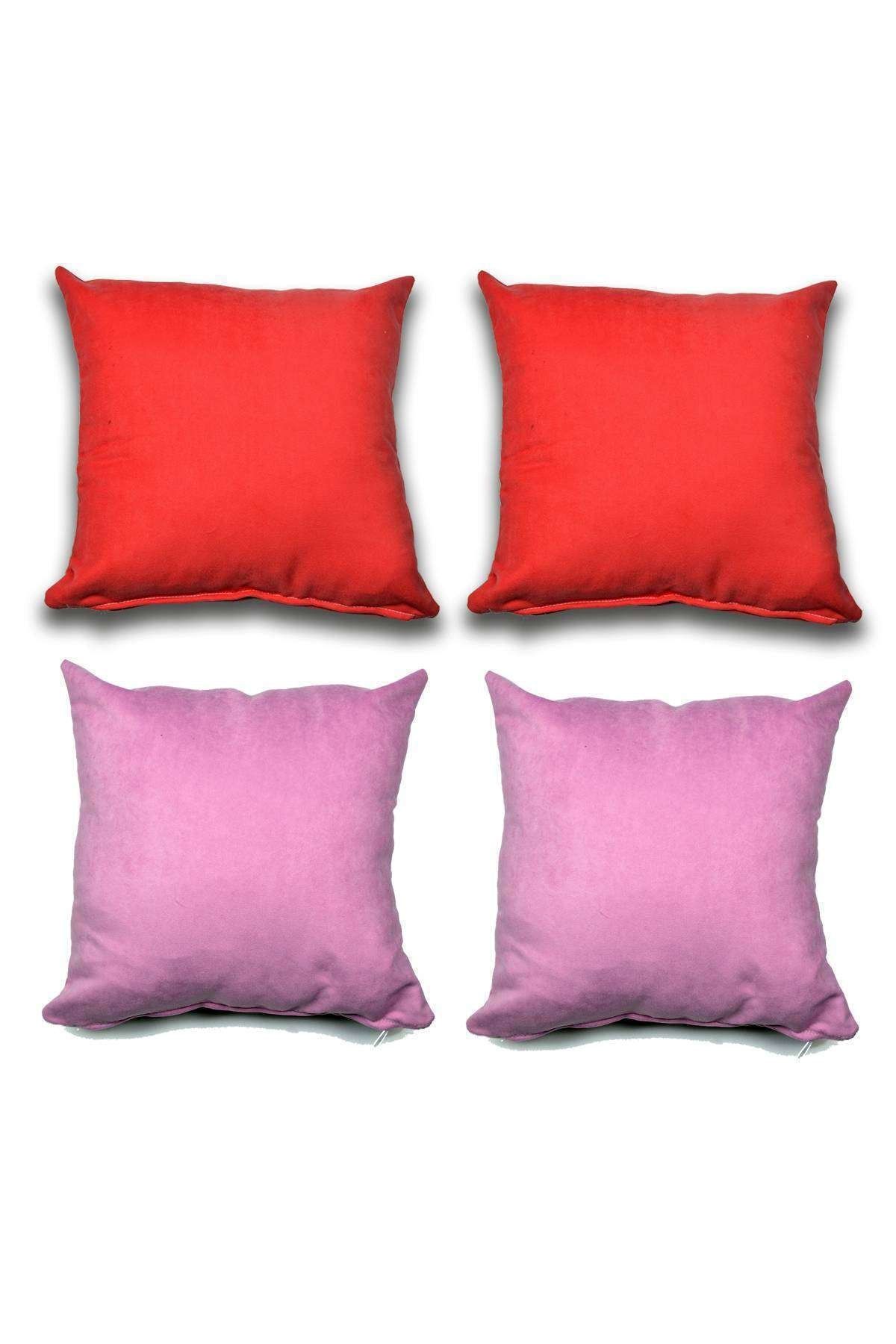 Royaleks 4 Adet Süet Kırlent Minder Kılıfı 40x40cm Kırmızı Lila