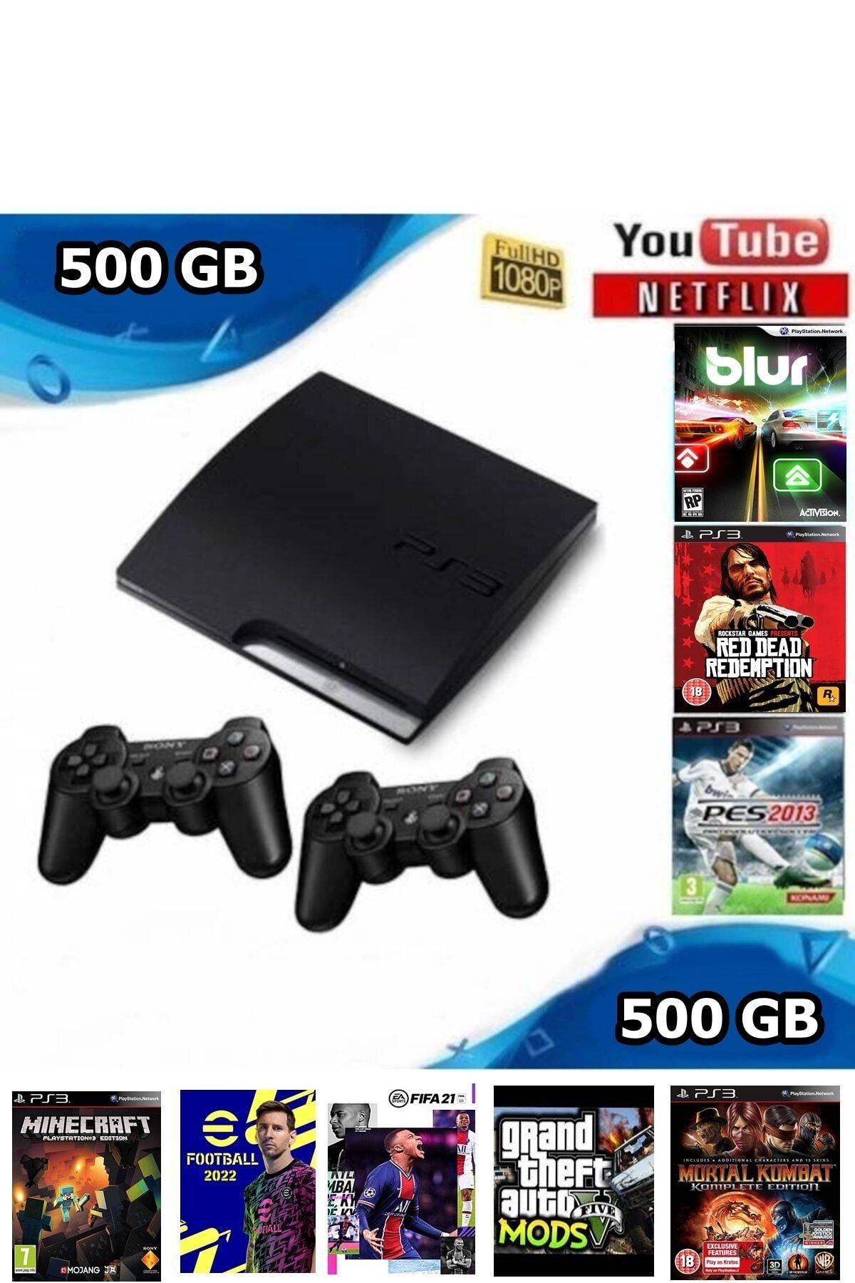 ayteknoloji Ps3 500 Gb Sıfır Kol Super Slim 12 Ay Garanti 200 Oyun Teşhir