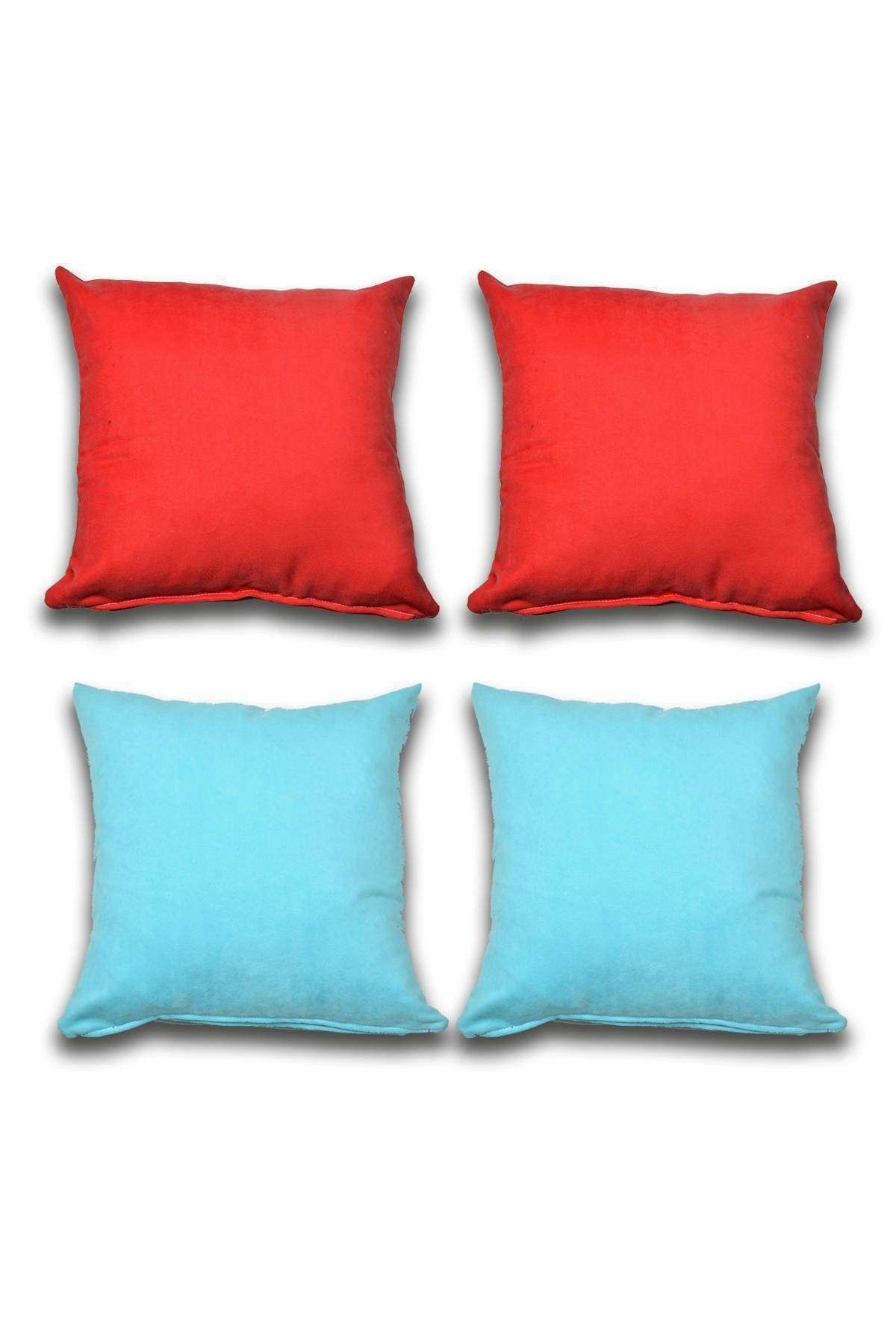Royaleks 4 Adet Süet Kırlent Minder Kılıfı 40x40cm Kırmızı Turquaz