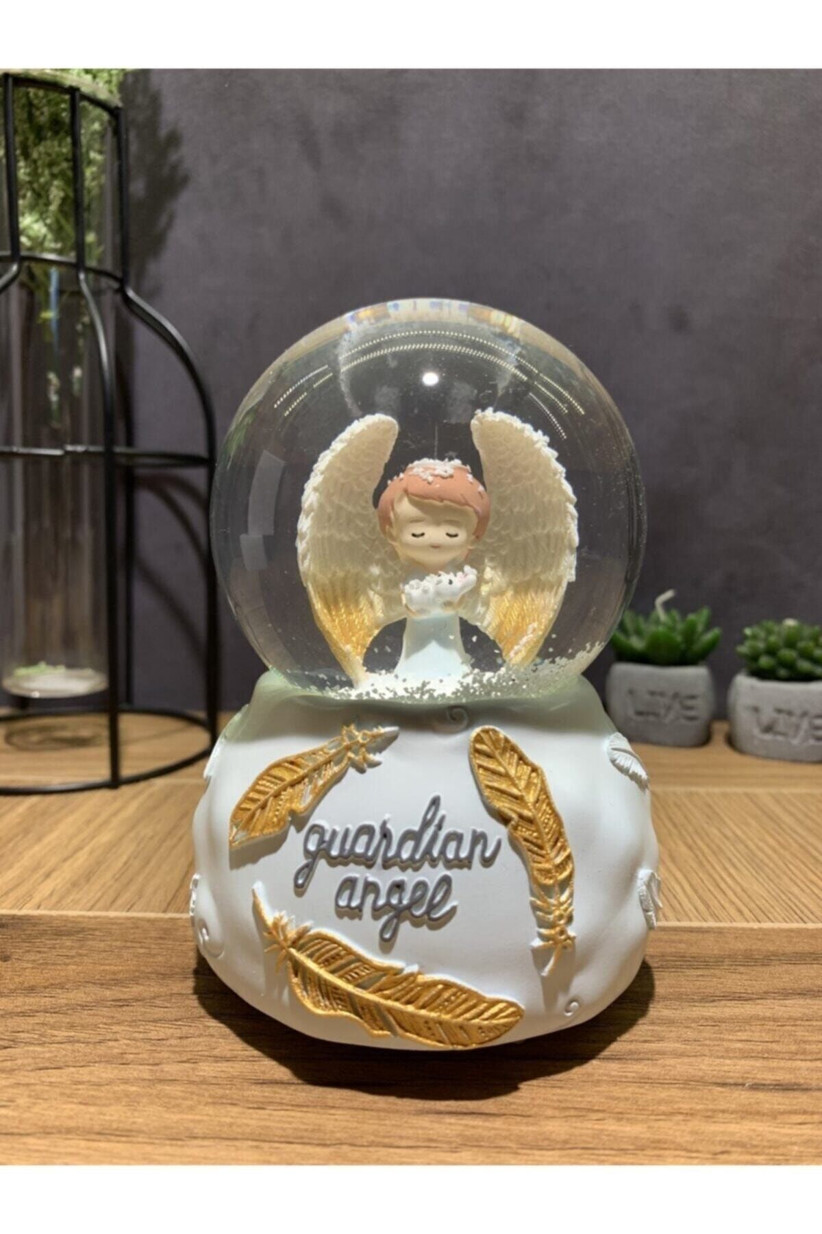 yar hediyelik Guardian Angel Melek Işıklı Müzikli Kar Küresi