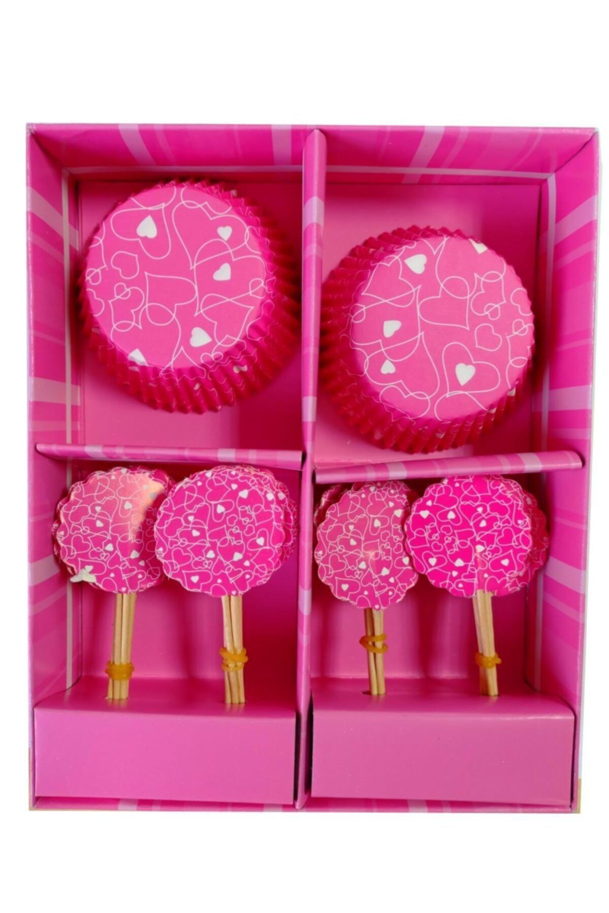 Pastaland Cupcake Kek Kapsülü Ve Sunum Kürdanları Pembe Kalpler