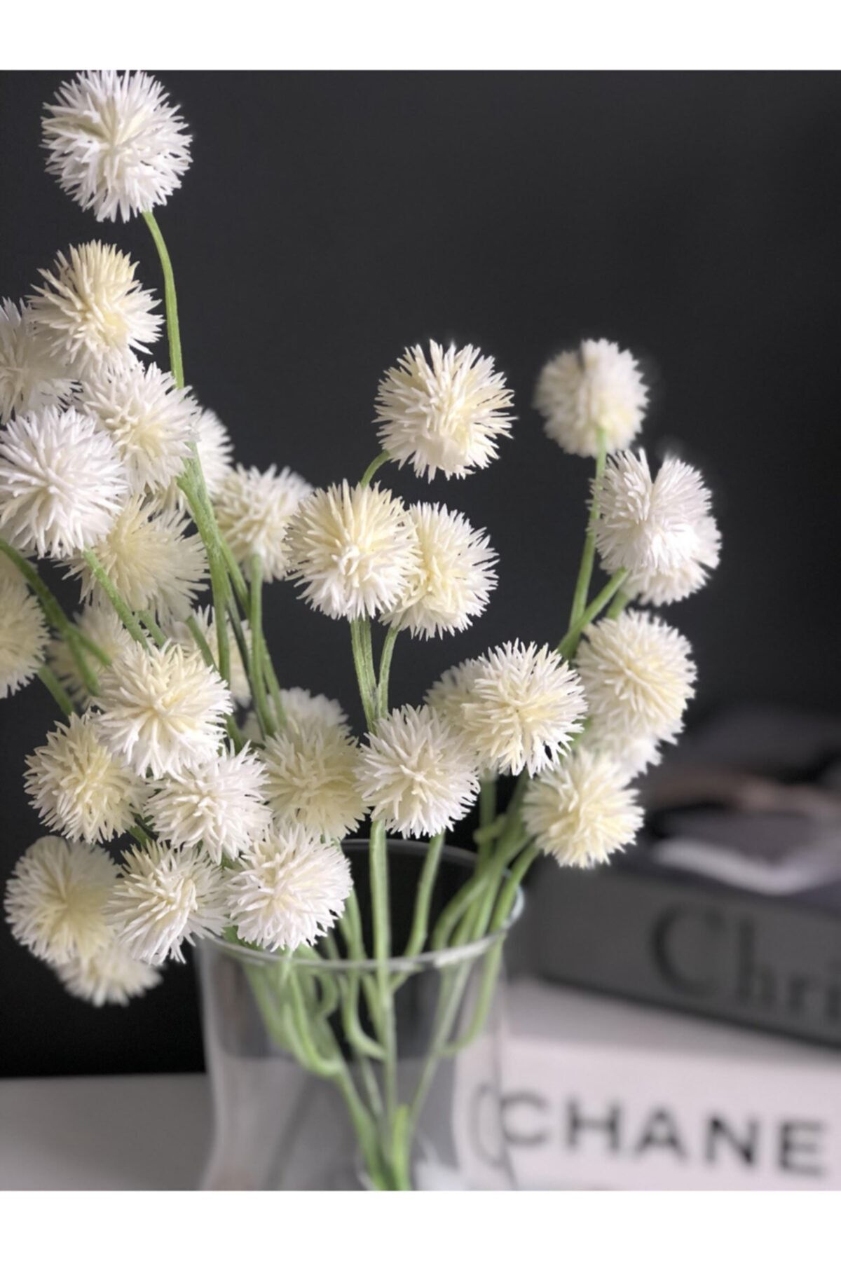 florbar Yapay Beyaz Pudralı Top Çiçek-vazo Çiçeği-dekoratif Çiçek
