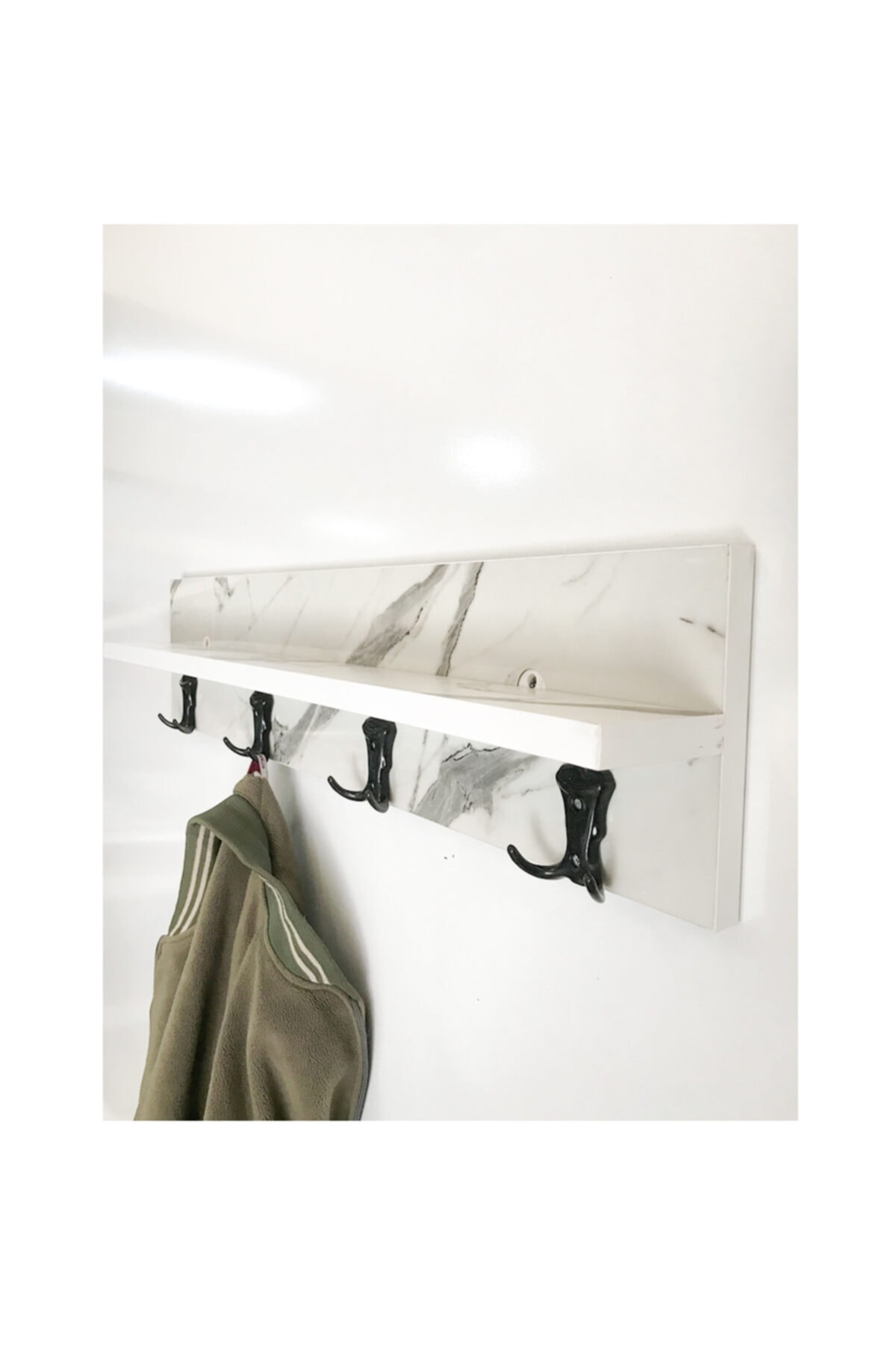 Neef Living Portmanto Duvar Askılığı Elbise Askılığı Beyaz Mermer Desen 65 cm