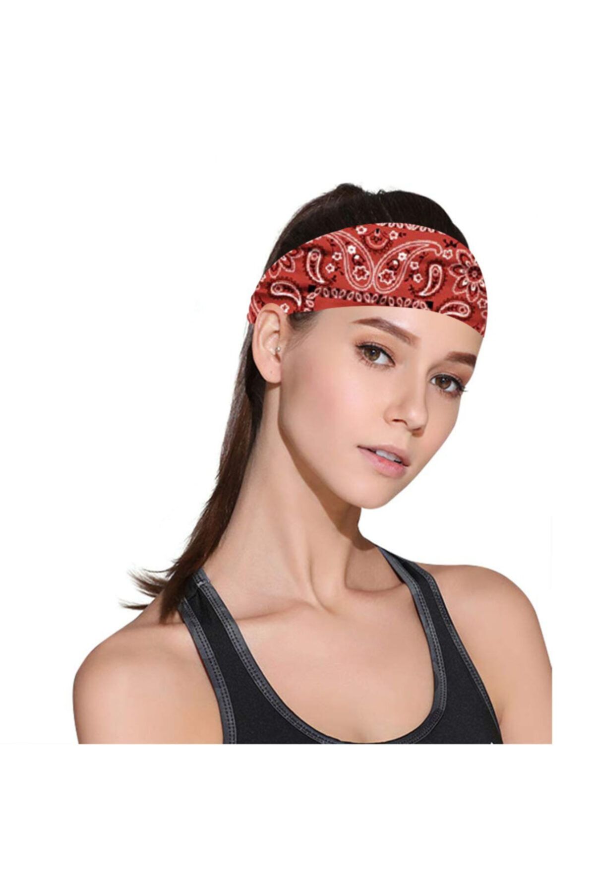 Knmaster Red Paisley Kadın Saç Bandı Fular Bandana Bone Taç Toka