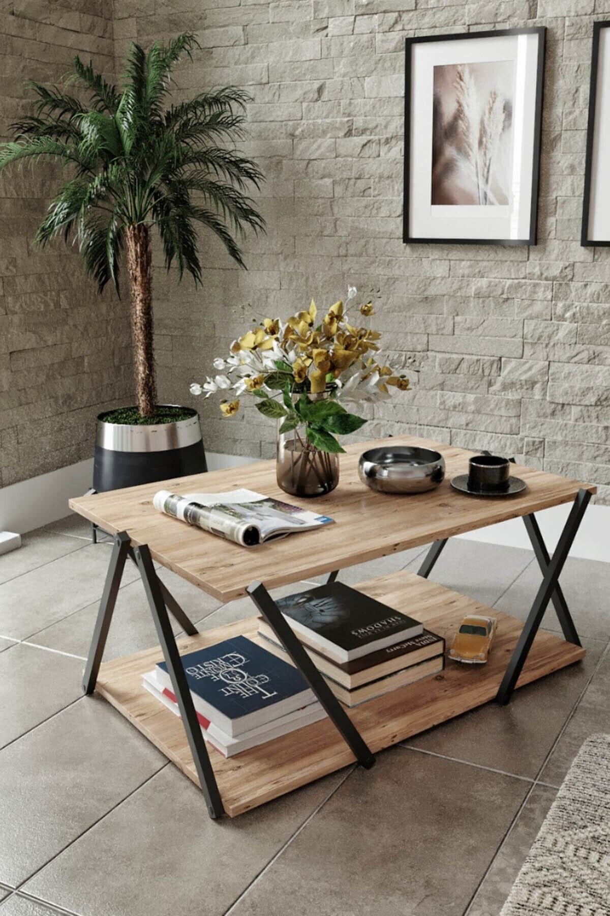 Osso Halı Osso Kahve Dekoratif Modern Alt Raflı Atlantik Çam Mdf Orta Sehpa
