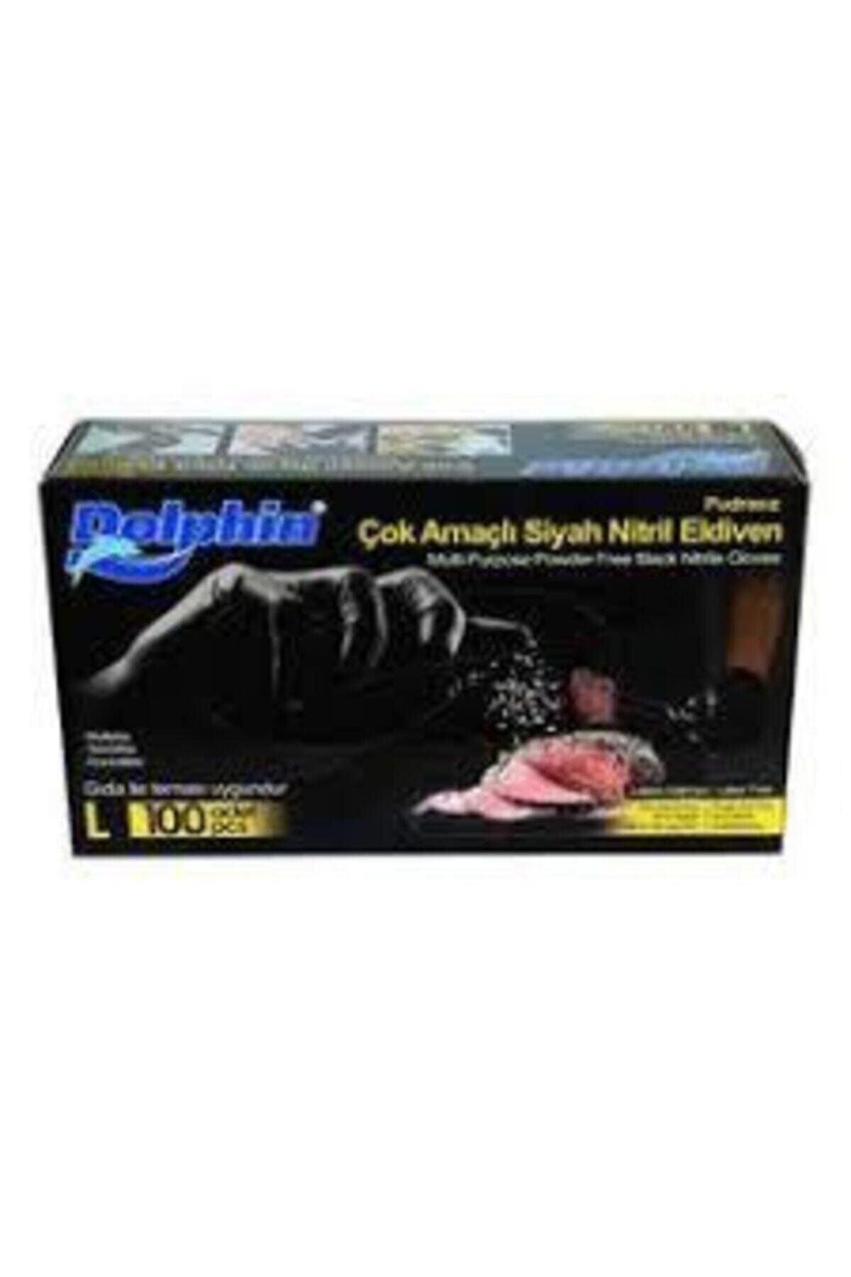 Dolphin Dolphın L Beden Siyah Nitril Eldiven 10o Adet 10 Kutu