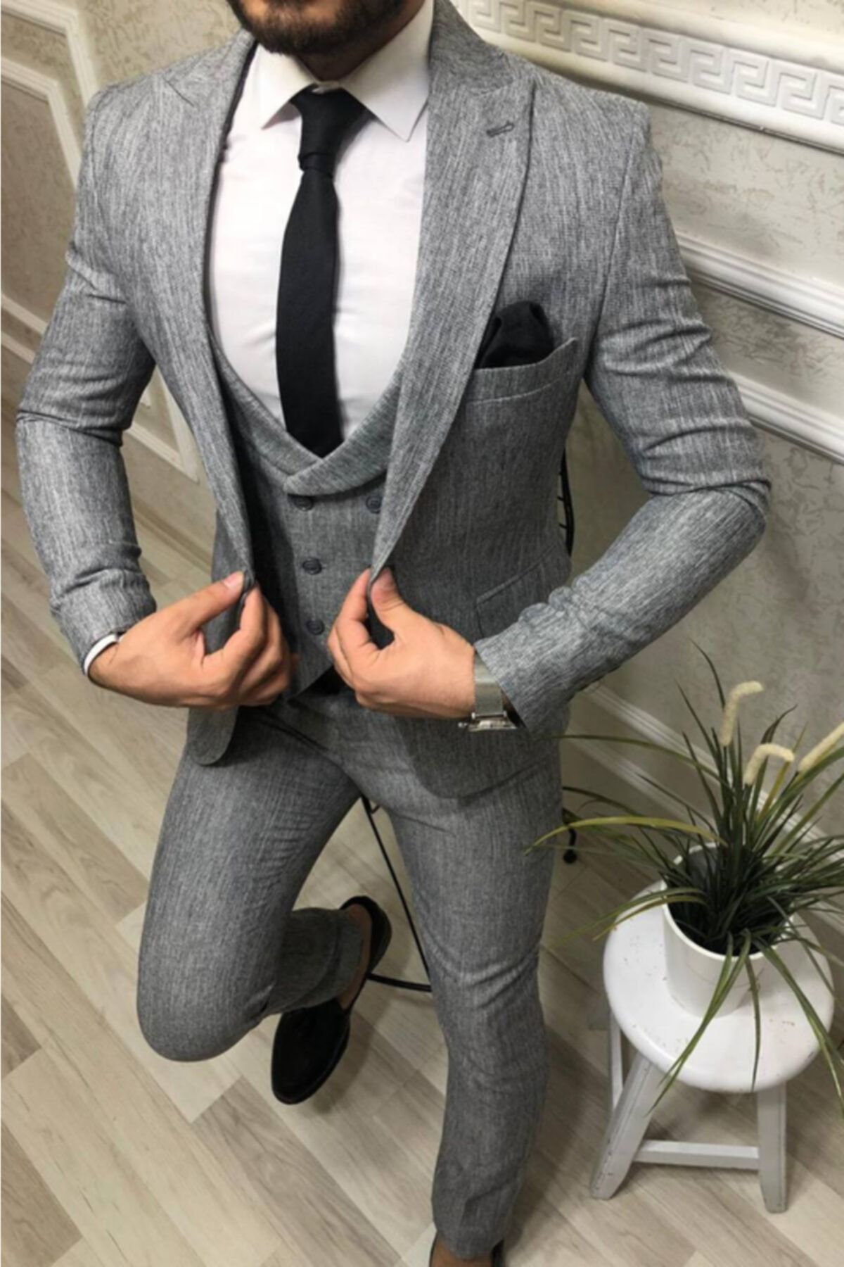SMOKİN GİYİM Gri Slim Fit Takım Elbise