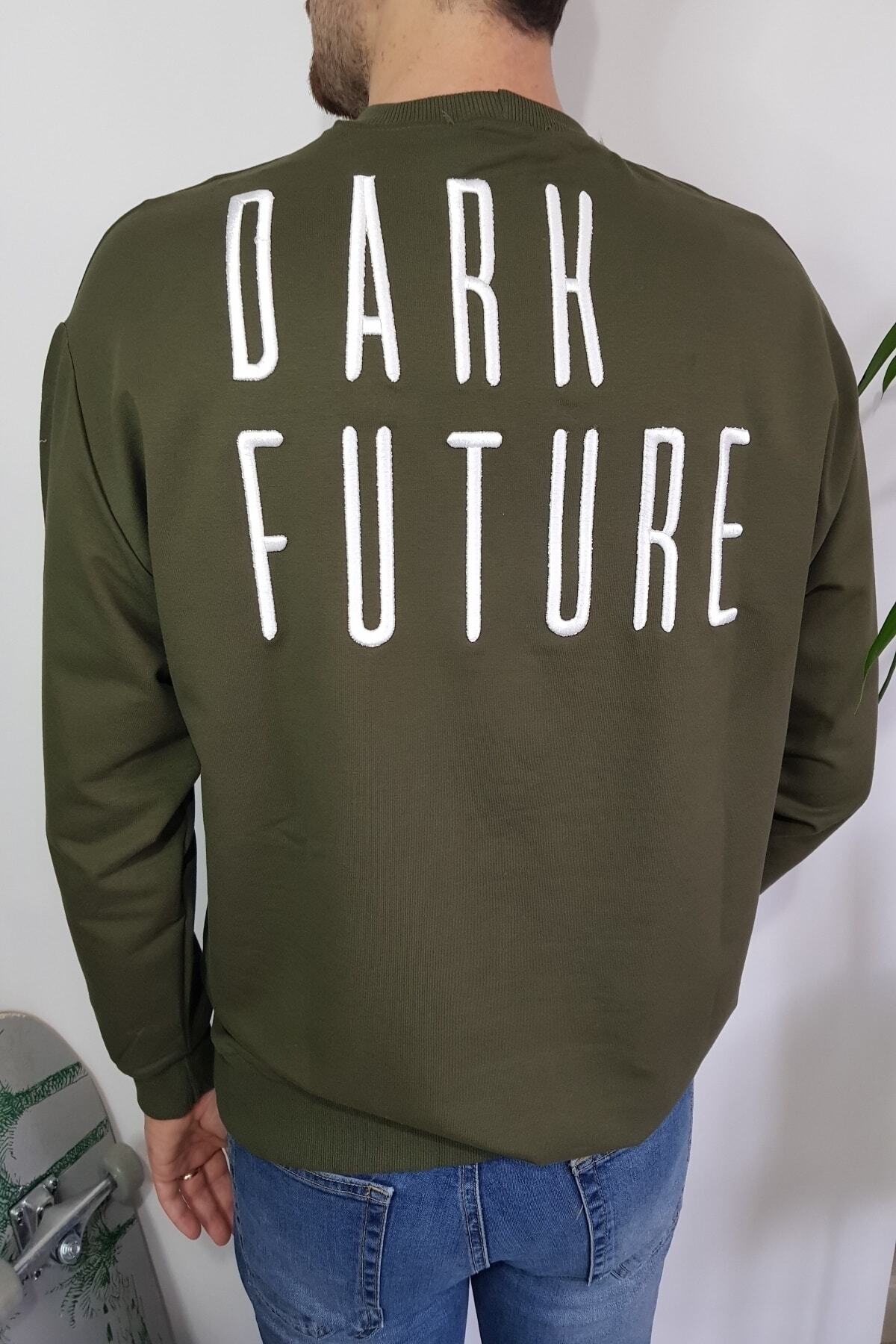 Mida Shoes Unisex Oversize Haki 2 Iplik Eva Nakışlı Sırt Detaylı Sweatshirt