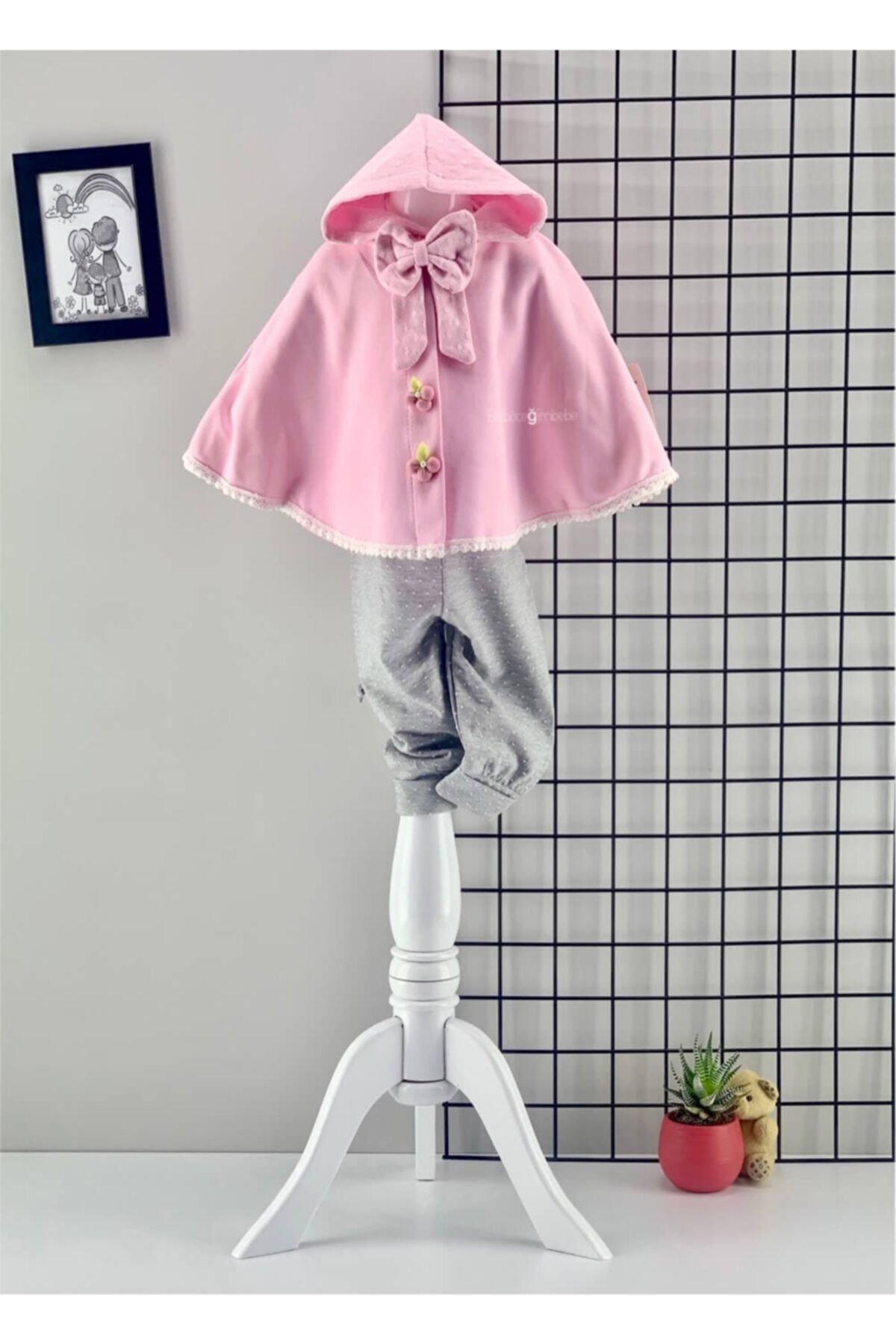 balböceğimbebe Mevsimlik Pamuklu Penye Pelerinli 3 Parça Takım Pembe