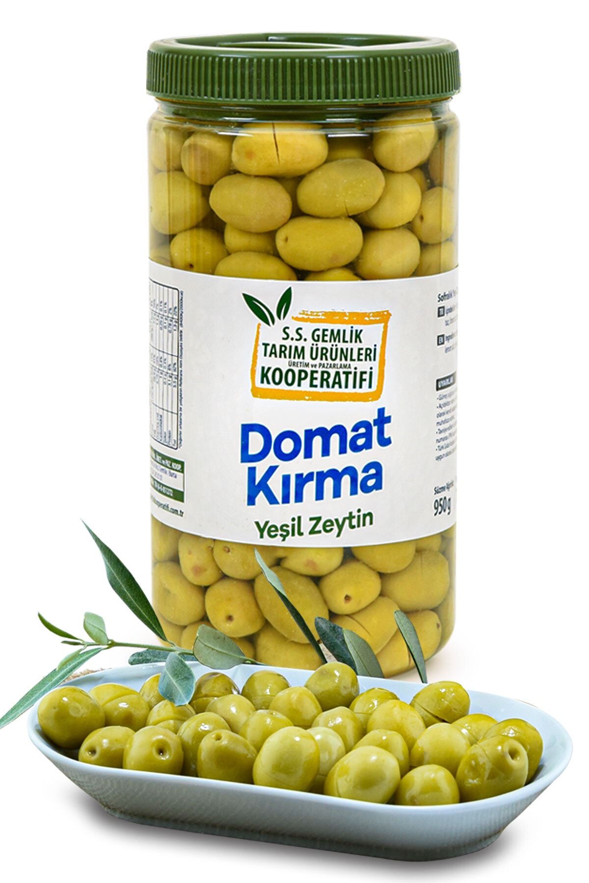 Gemlik Zeytin Kooperatifi Domat Kırma Yeşil Zeytin 1 kg Pet