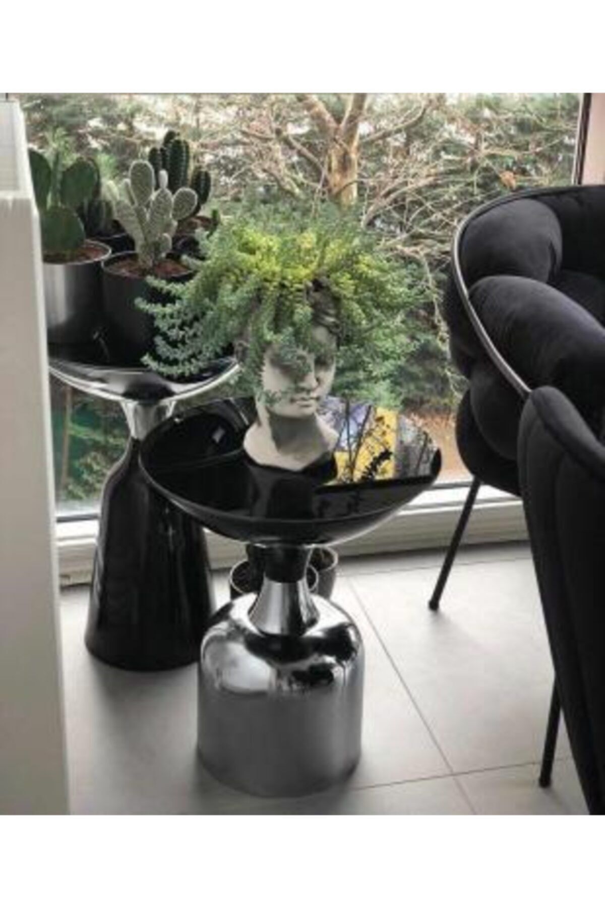 AresDecoration Bella Sehpa Siyah Gümüş Set