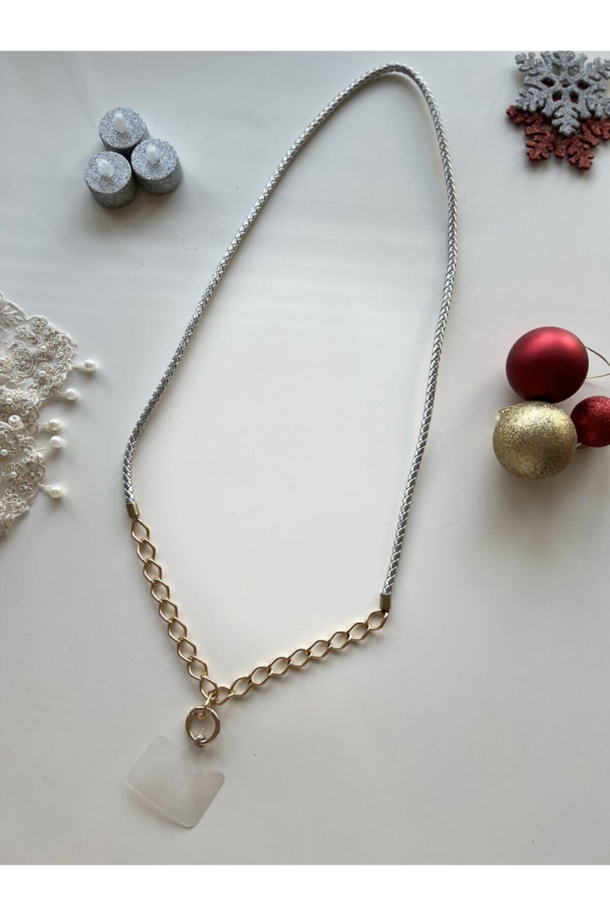 BG Luxury Boutique Telefon Omuz Askısı Lüks Metal Detaylı Gümüş