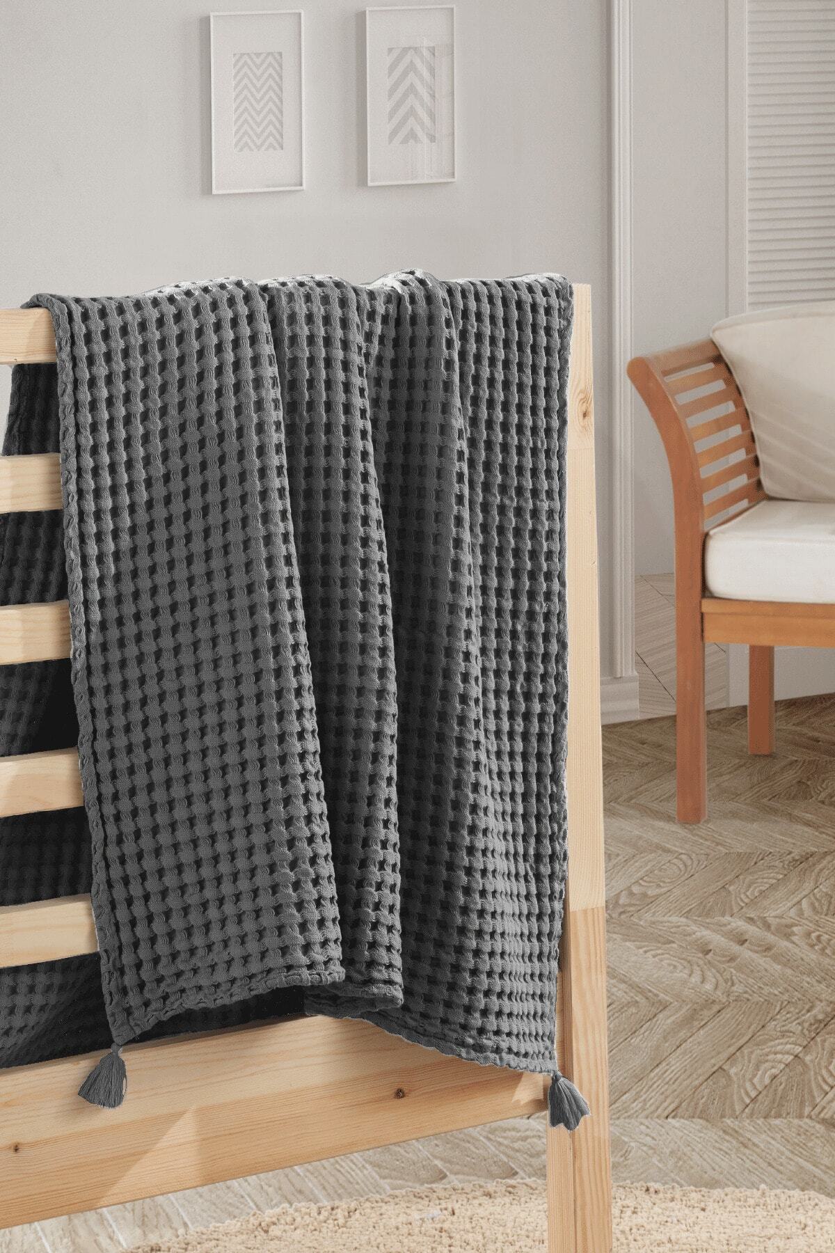 Casadora Baby Pamuk Kalın Waffle Pike Örtü Koyu Gri 160x220 cm