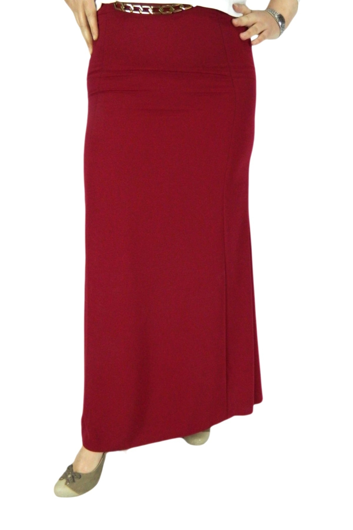 ERMANLAR Kadın Kırmızı Kumaş Uzun Etek Erm118