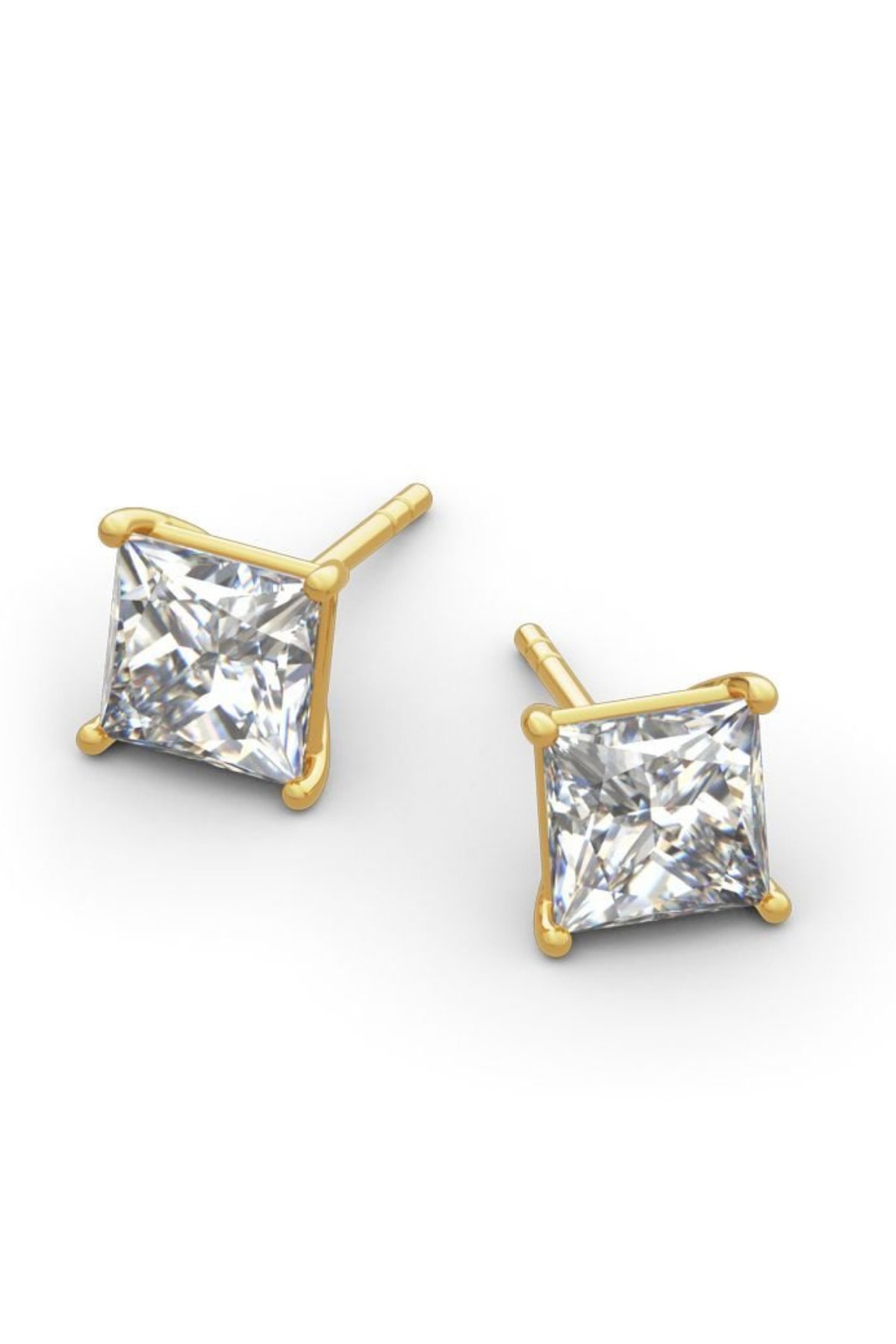 Crystal Diamond Zirconia Laboratuvar Pırlantası 2 Karat Prenses Kesim Tektaş Küpe
