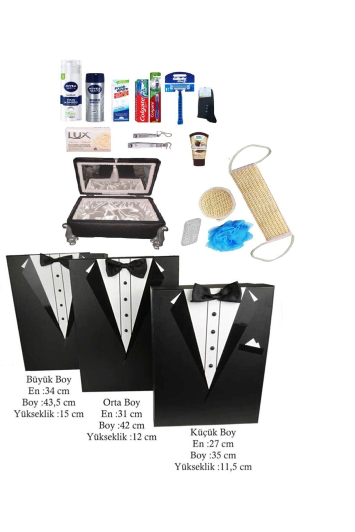 Nivea Papyonlu 3'lü Siyah Damat Bohça Kutusu+ Aynalı Ayaklı Full Set+cilt Bakım Seti